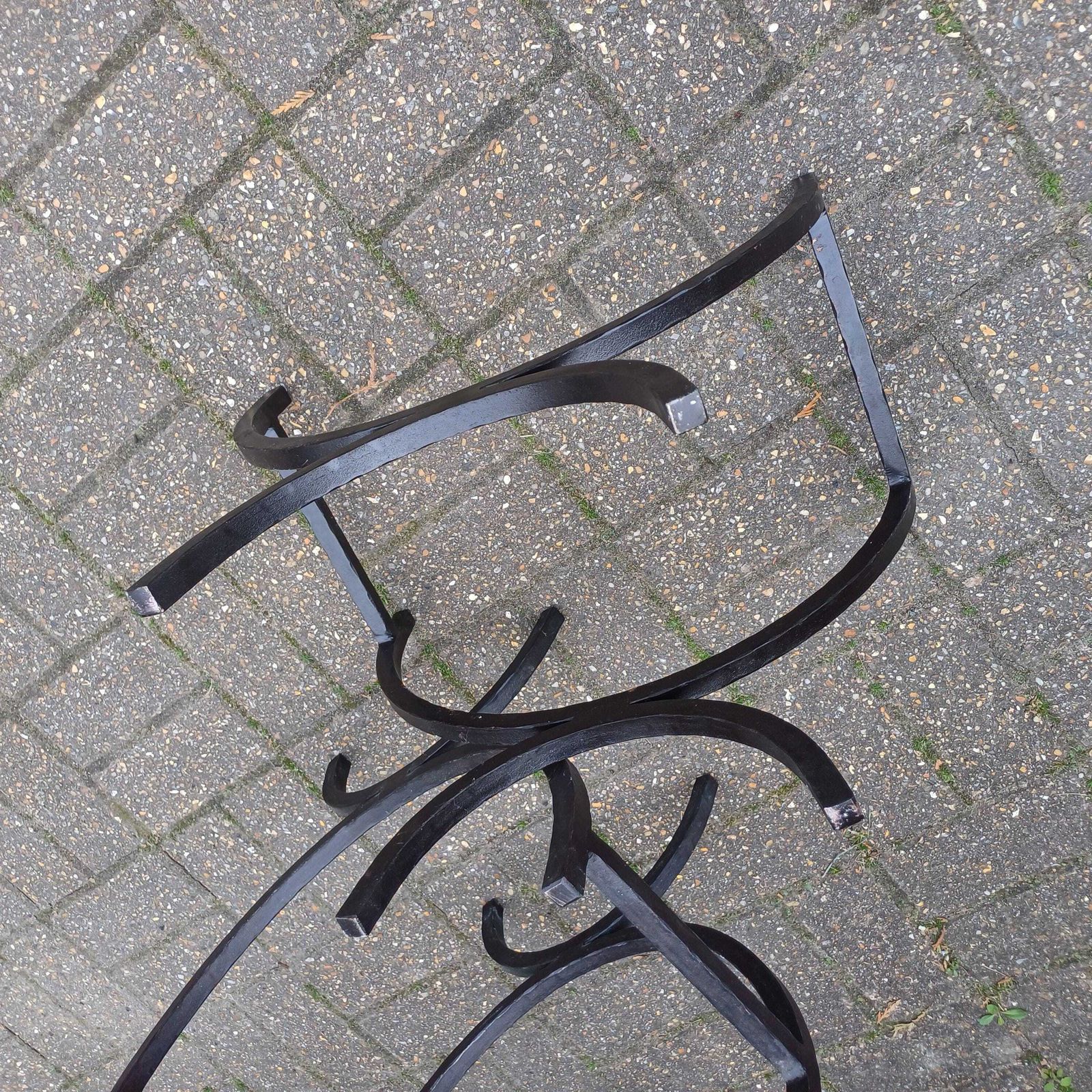 photo for sale Pair Of Vintage Iron Log Holders 1980s 1990s Black Hand Forged Wrought Iron Fireplace Wood Storage Rustic Industrial Style