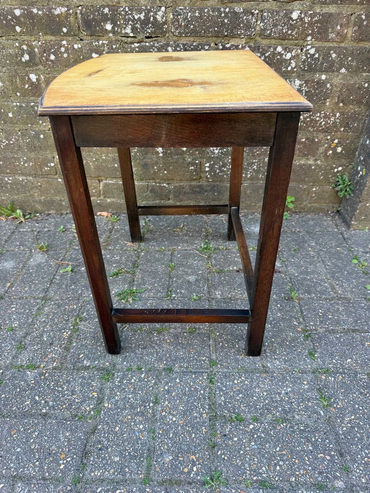 Unique Hand Sanded Retro Vintage Oak Table, Lamp Table, Sanded Plant Stand, Vintage Table (46cm X 50cm X 37cm) photo vinterior