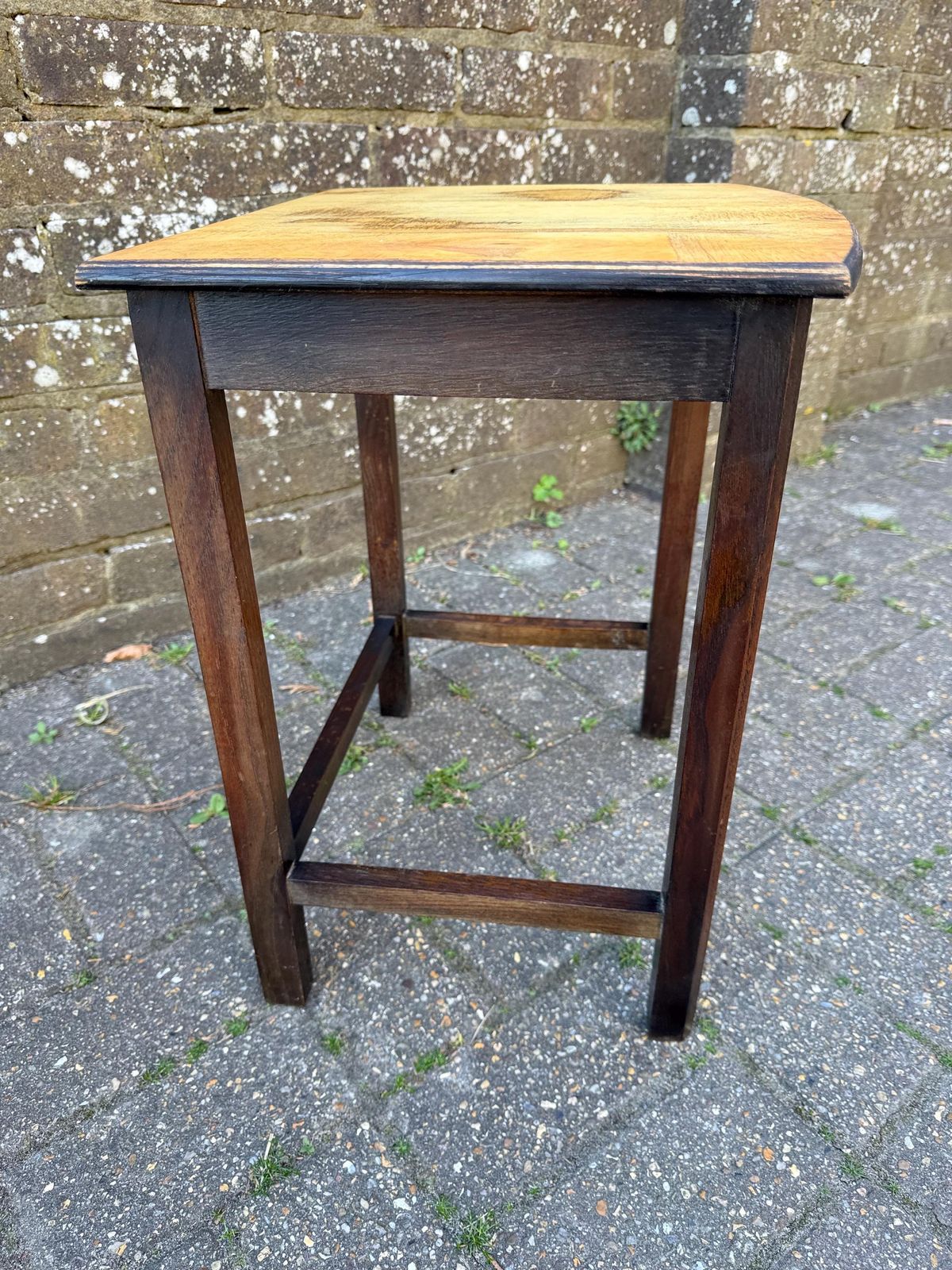 Unique Upcycled Retro Vintage Small Table, Small Vintage Plant Stand, Vintage Oak Table, Lamp Table 38cm W, 47cm H, 34cm Deep photo for sale