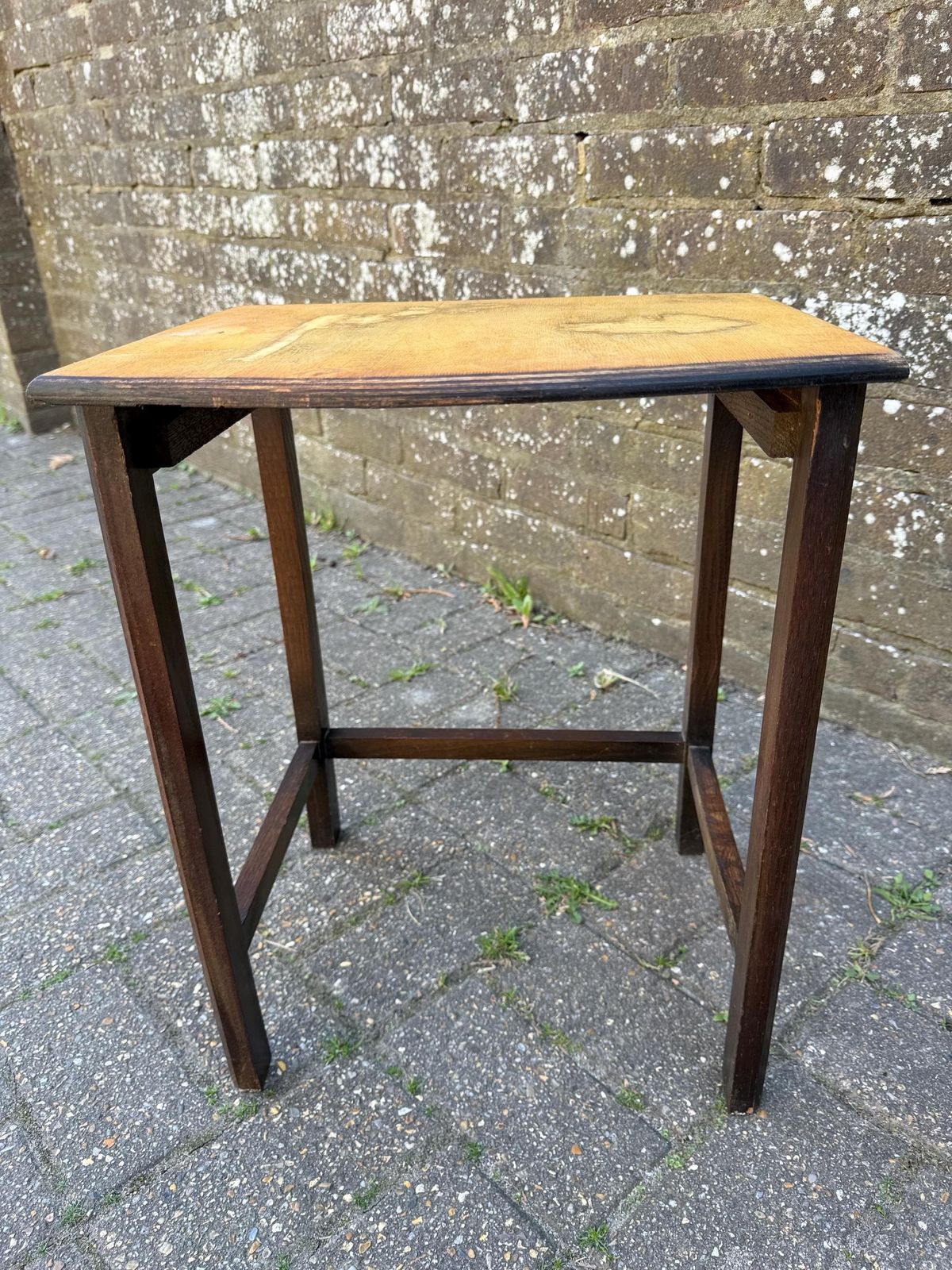 Unique Upcycled Retro Vintage Small Table, Small Vintage Plant Stand, Vintage Oak Table, Lamp Table 38cm W, 47cm H, 34cm Deep photo Furniture