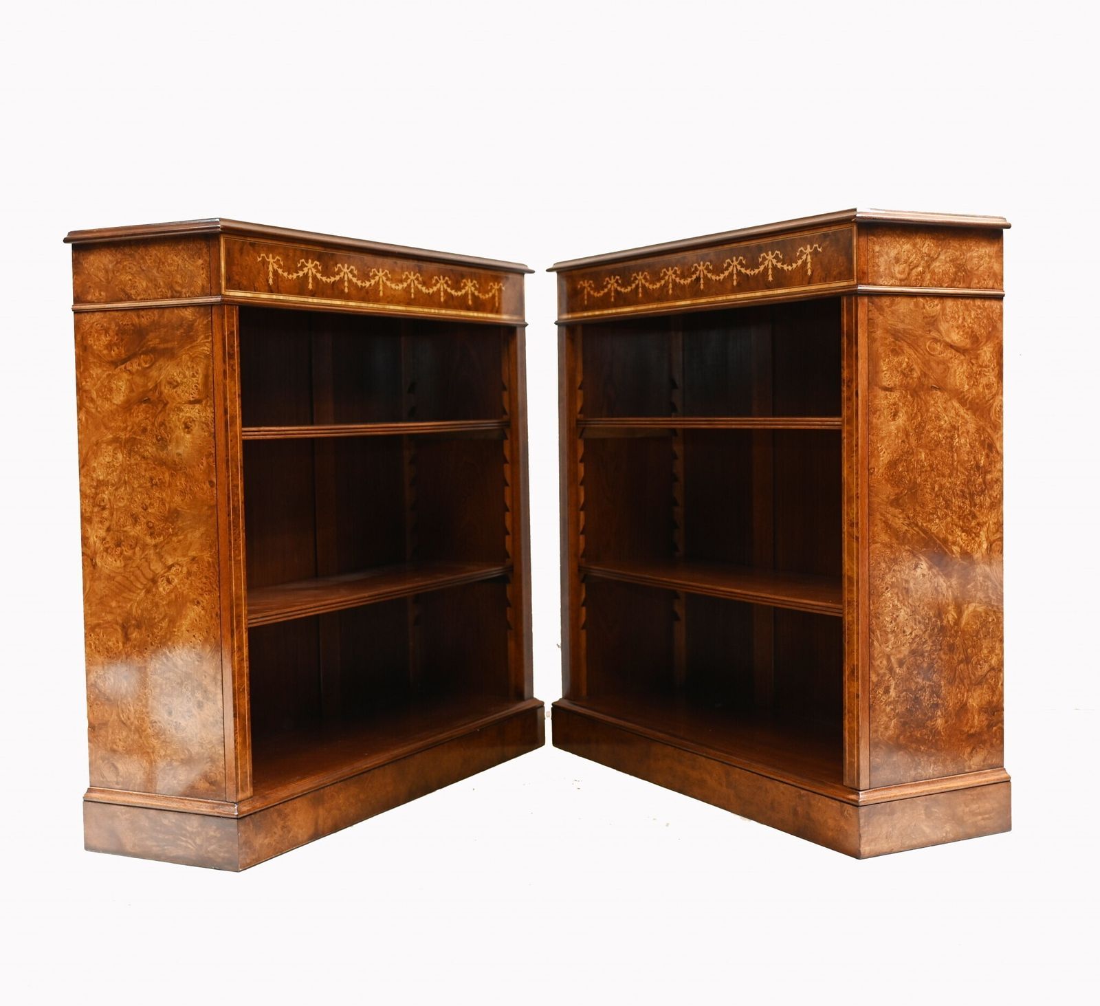 Pair Sheraton Bookcases   Walnut Low Open Front Bookcase photo vintage