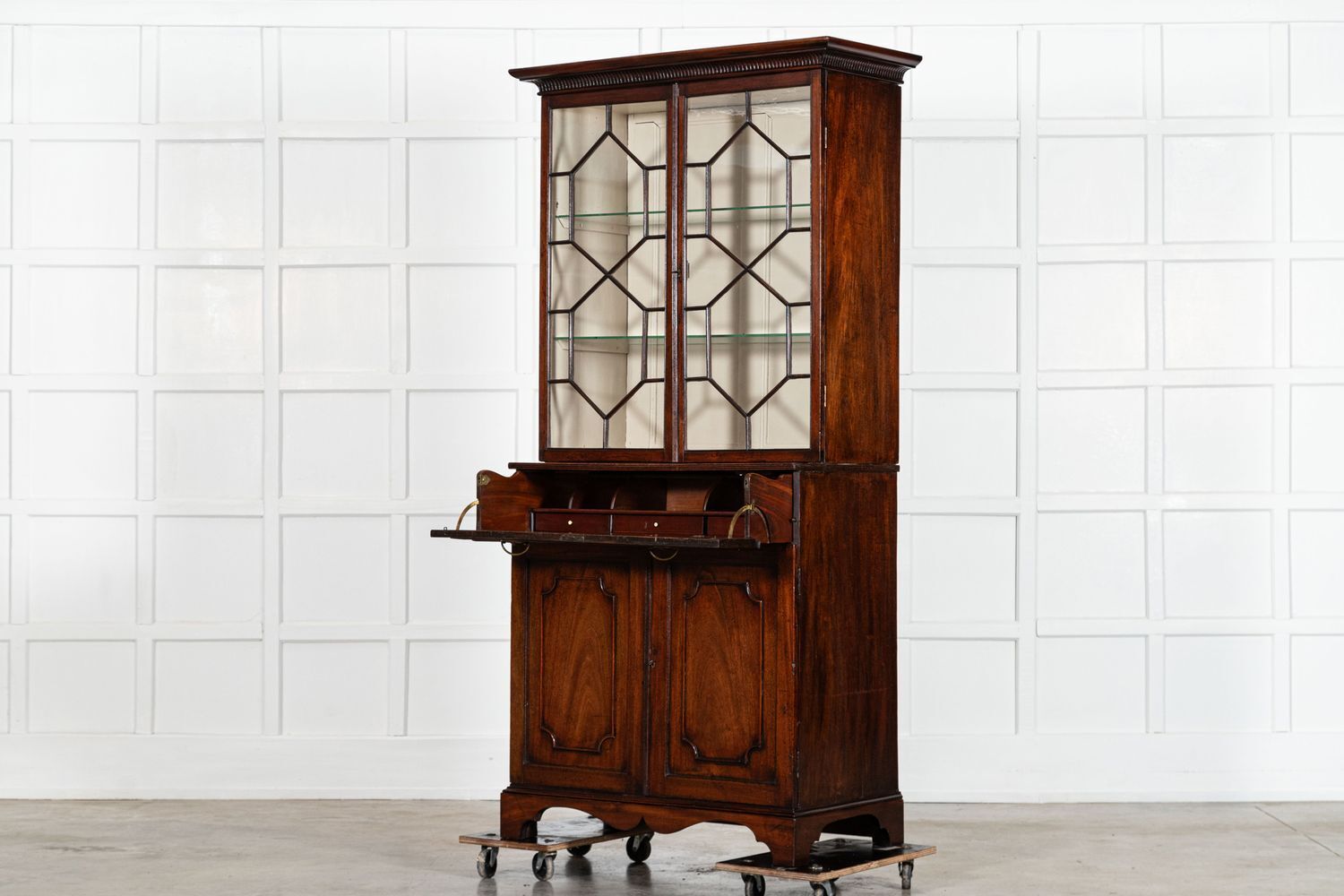George III English Mahogany Glazed Bookcase Secretaire photo vinterior