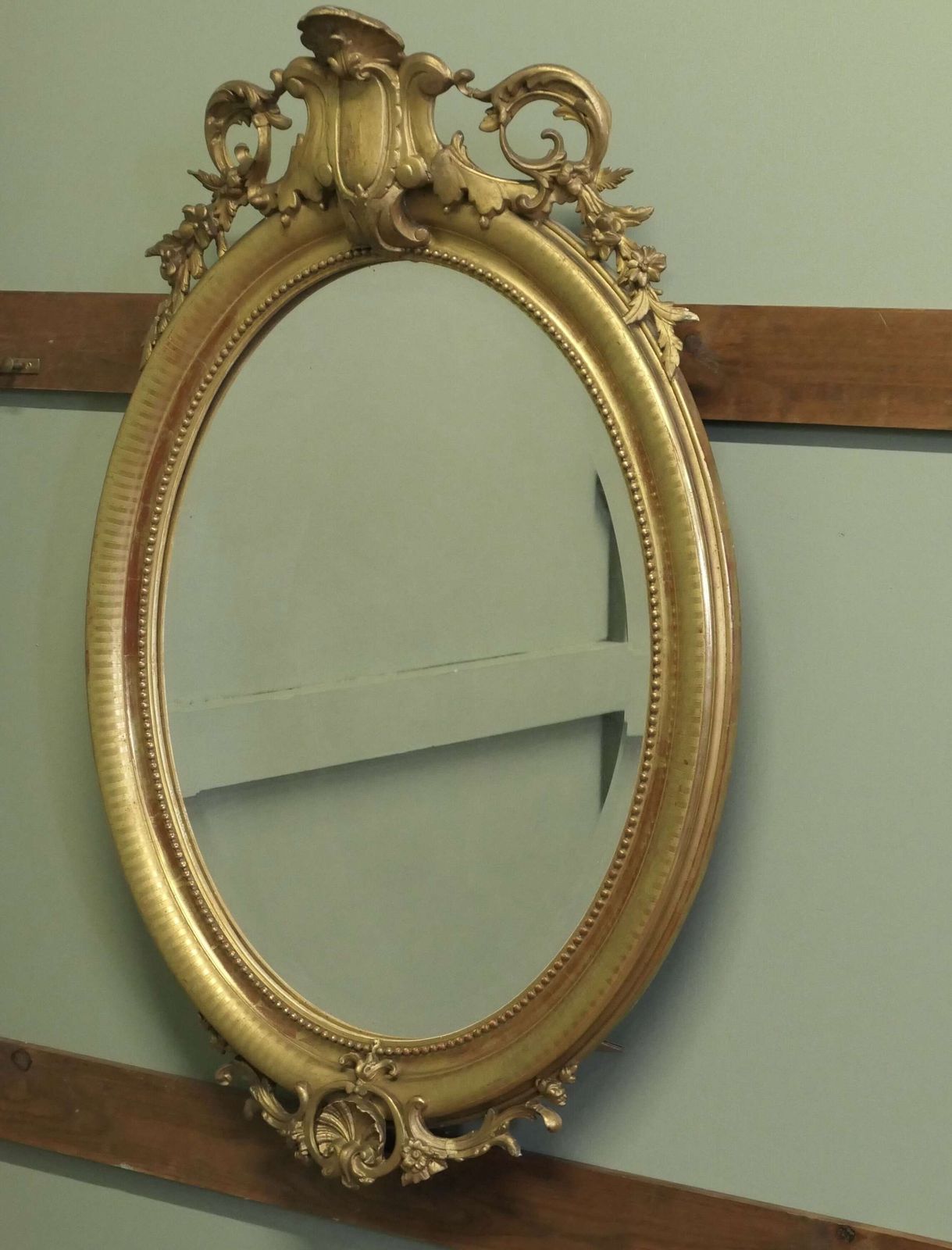 A Very Large French Rococo Oval Gilt Wall Mirror photo furniture