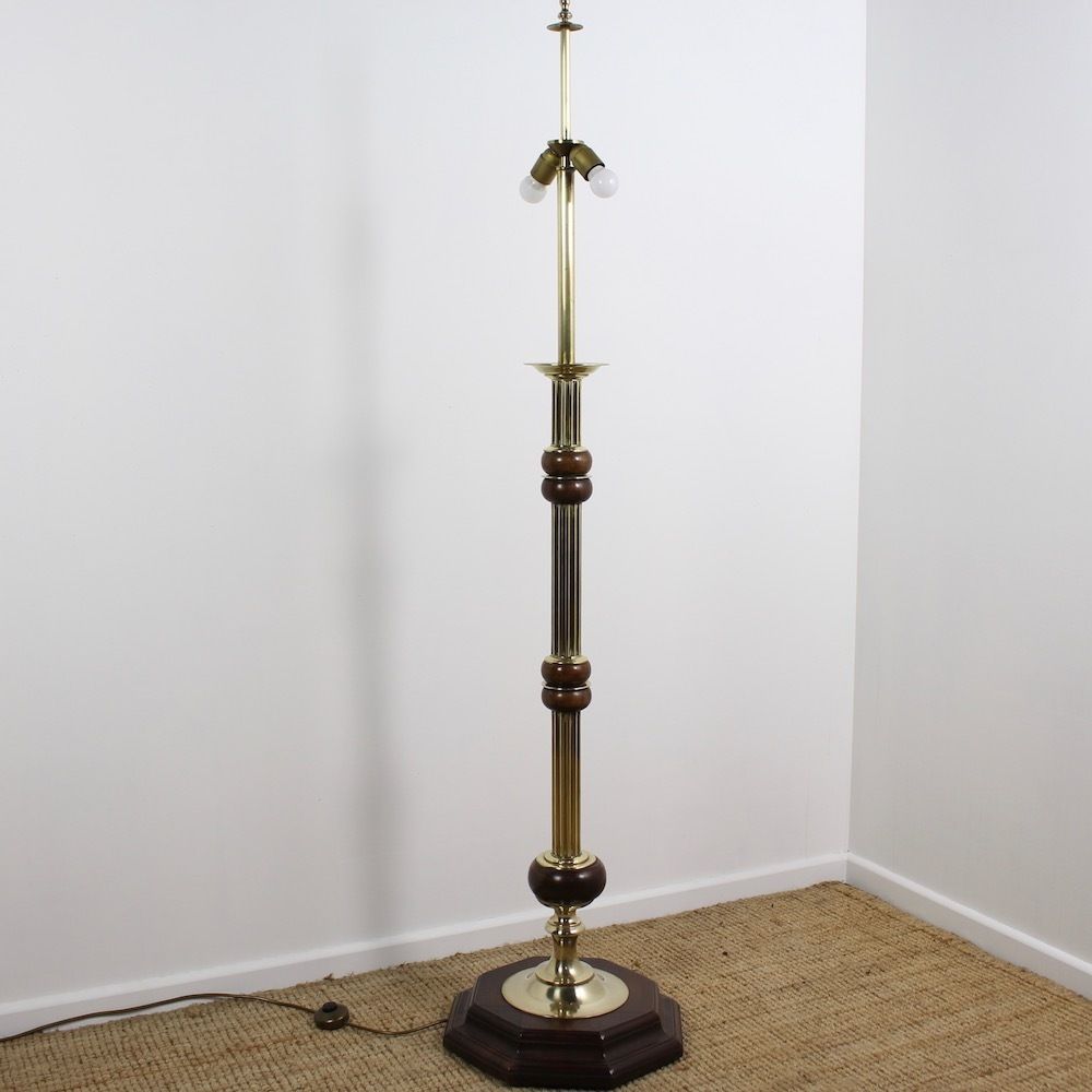 1950’s Wood And Brass Floor Lamp photo vintage