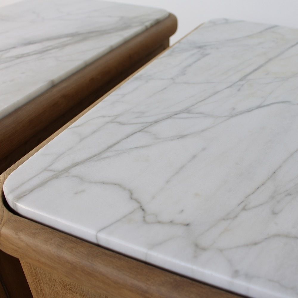 Pair Of Art Deco Oak Bedside Cabinets With Marble Tops photo buy