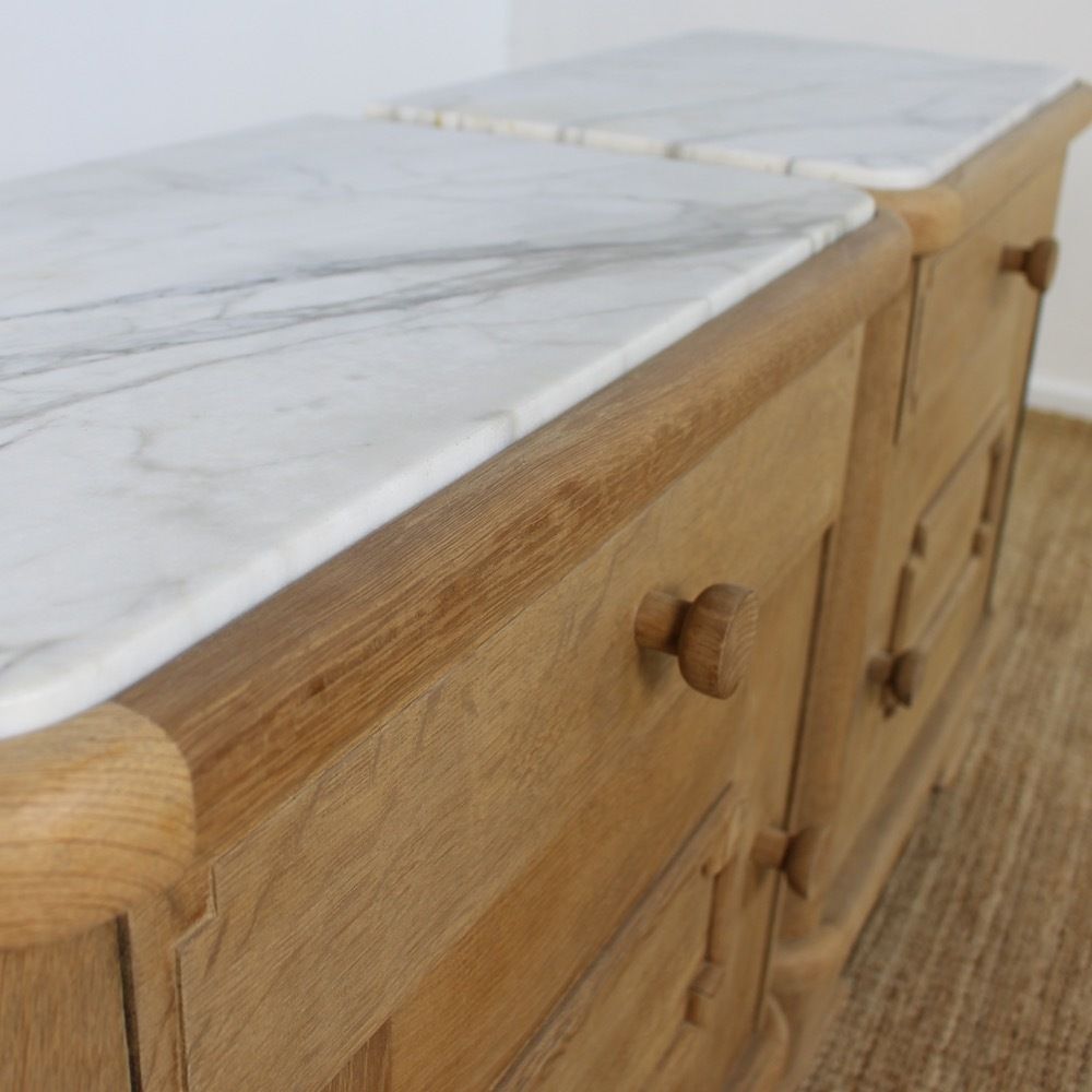Pair Of Art Deco Oak Bedside Cabinets With Marble Tops photo vintage