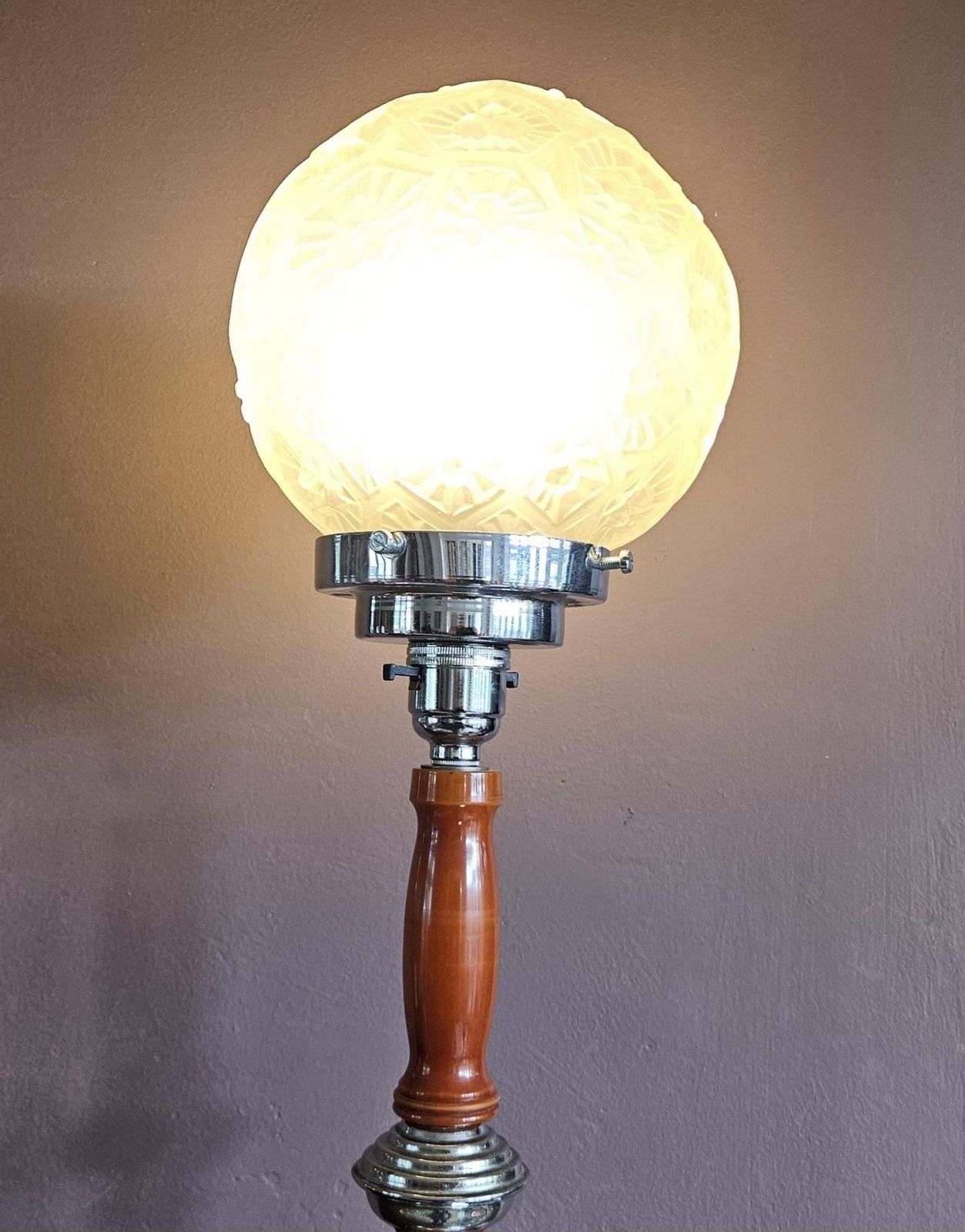 Lighting Art Deco Table Lamp Amber Phenolic And Chrome photo