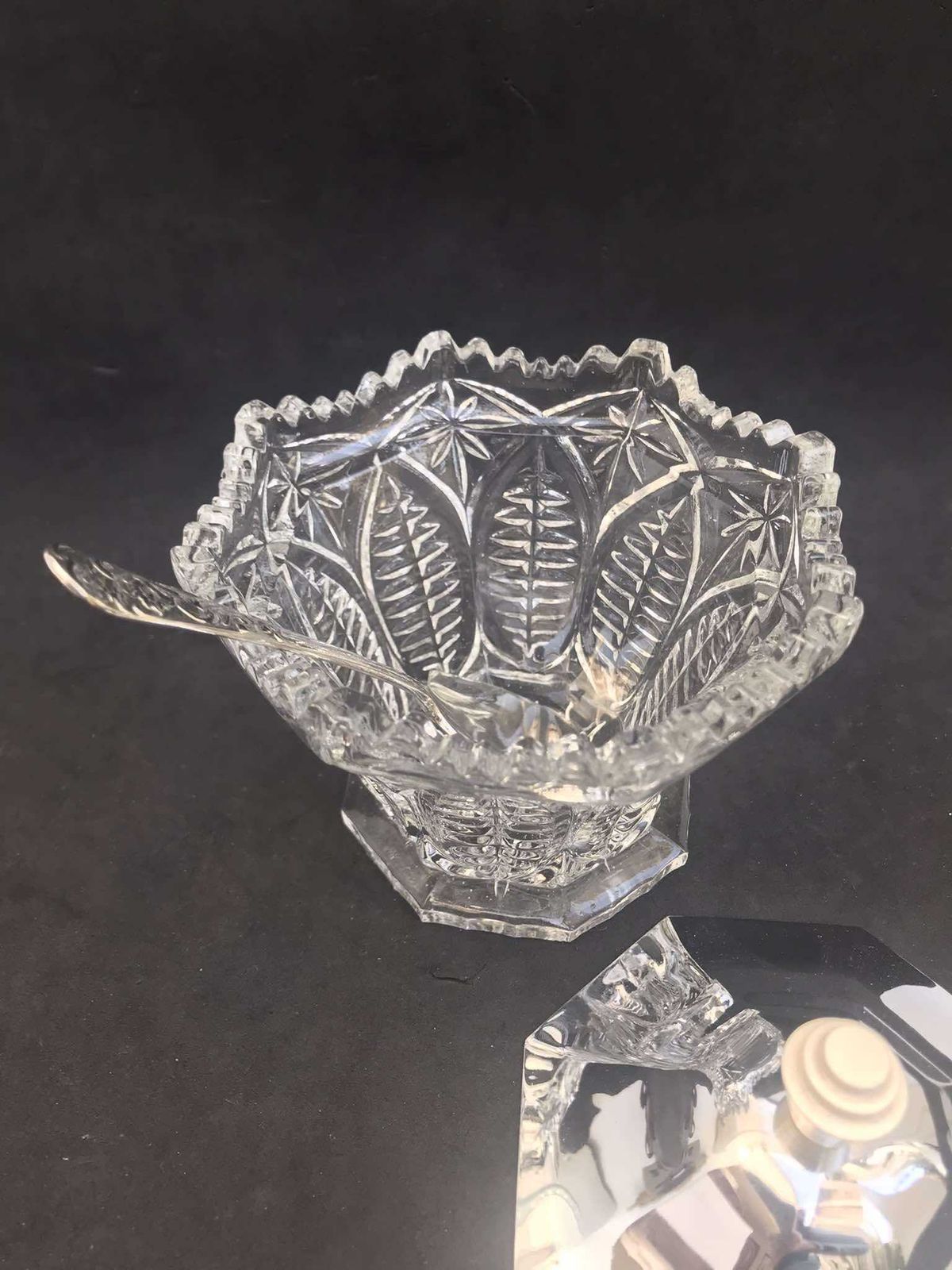 Jam Jar Mustard Pot Jelly Sugar Condiments Honey With Spoon Condiment Server British Crystal Cut Bowl Breakfast Table Christmas Wedding Gift photo Home Decor