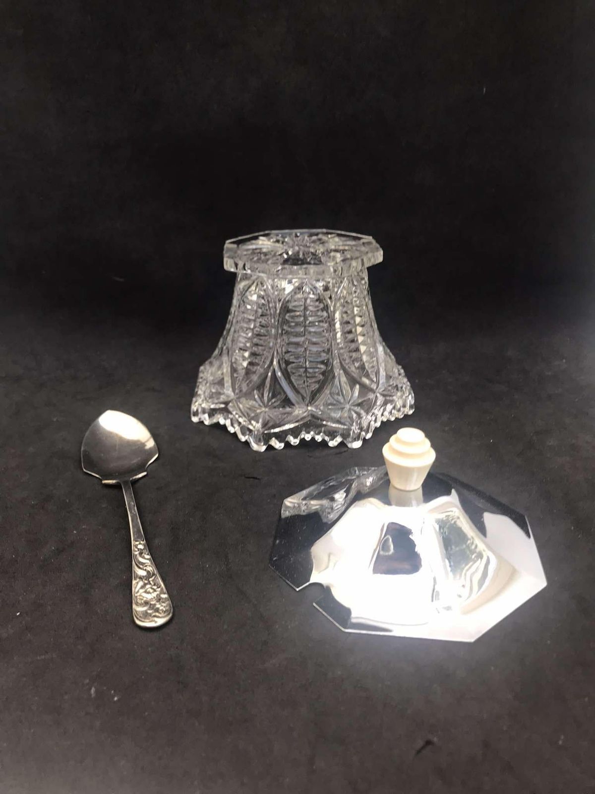 Jam Jar Mustard Pot Jelly Sugar Condiments Honey With Spoon Condiment Server British Crystal Cut Bowl Breakfast Table Christmas Wedding Gift photo buy
