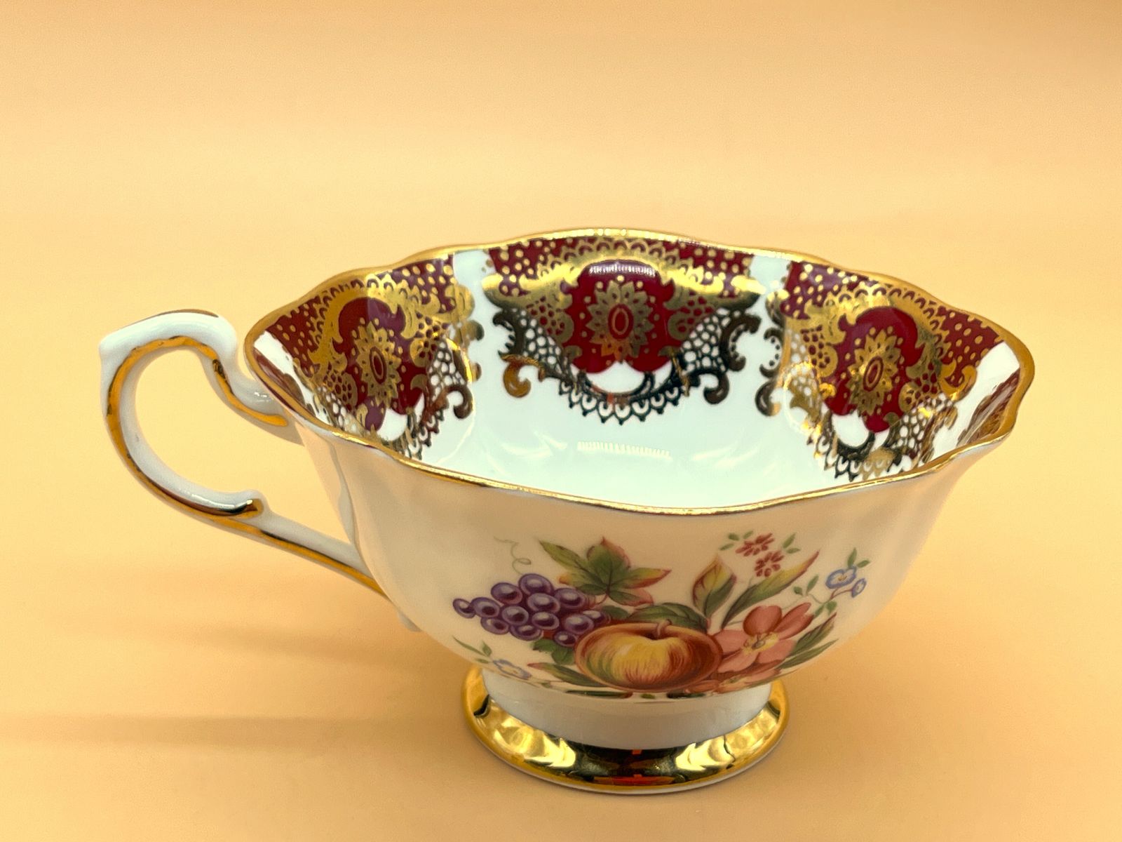 Vintage Paragon China Quatrefoil Shape Red And Gold With Pink Chintz Centre Tea Cup And Saucer Duo. photo buy