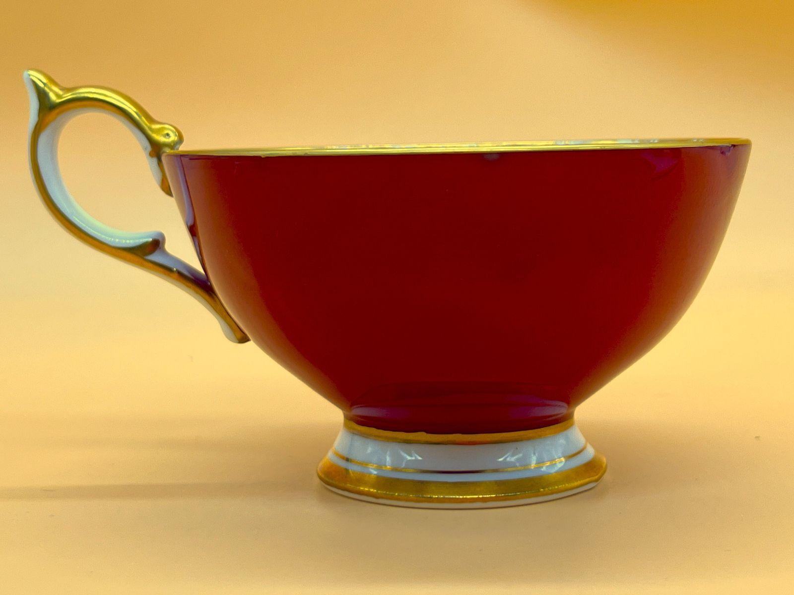 Large Aynsley China Cabbage Rose Signed G Bentley Red And Gold Footed Cabinet Tea Cup & Saucer Duo. 2628. photo for sale