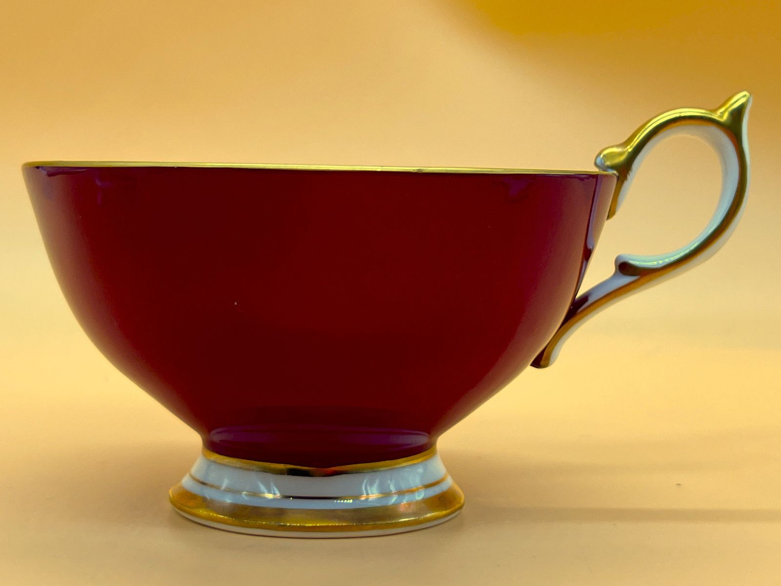 photo for sale Large Aynsley China Cabbage Rose Signed G Bentley Red And Gold Footed Cabinet Tea Cup & Saucer Duo. 2628.