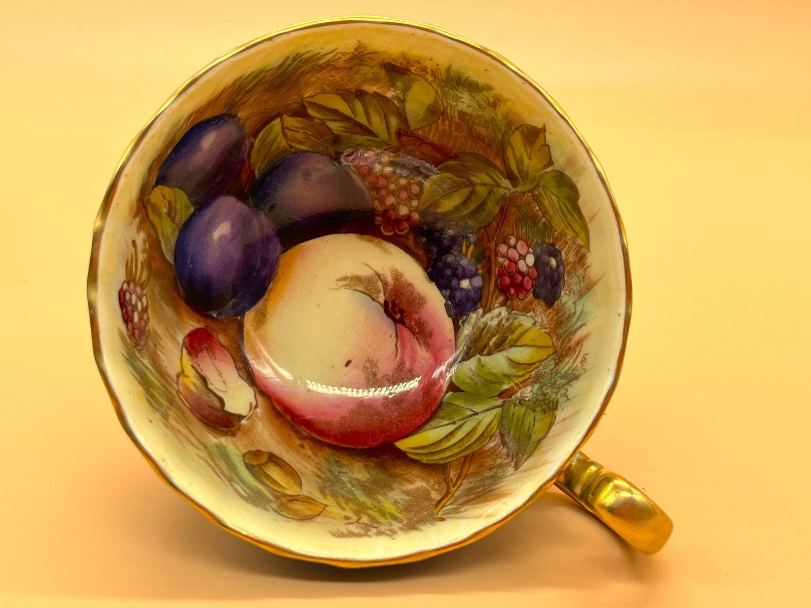 Aynsley China Orchard Gold Fruits Signed D Jones Oban Shape Turquoise And Gold Cabinet Tea Cup & Saucer Duo. 1034. photo buy