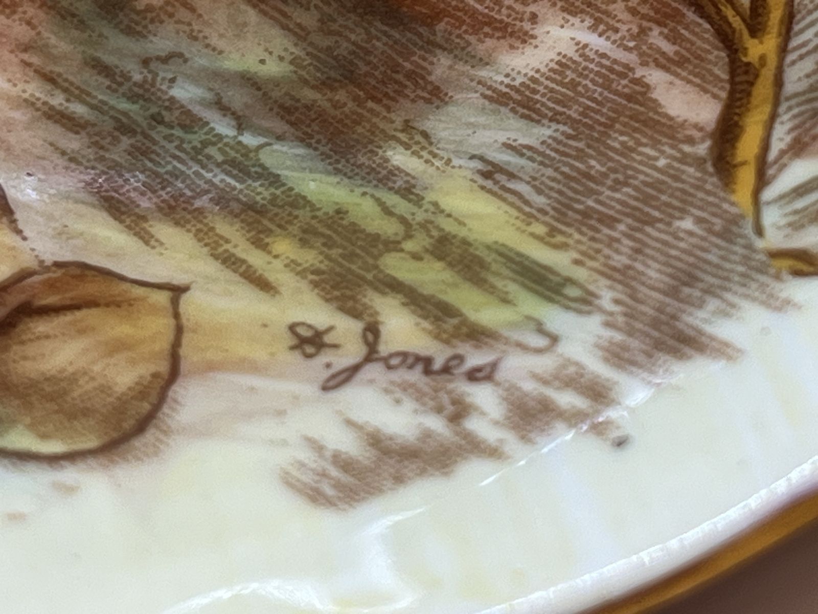 photo vinterior Aynsley China Orchard Gold Fruits Signed D Jones Oban Shape Turquoise And Gold Cabinet Tea Cup & Saucer Duo. 1034.