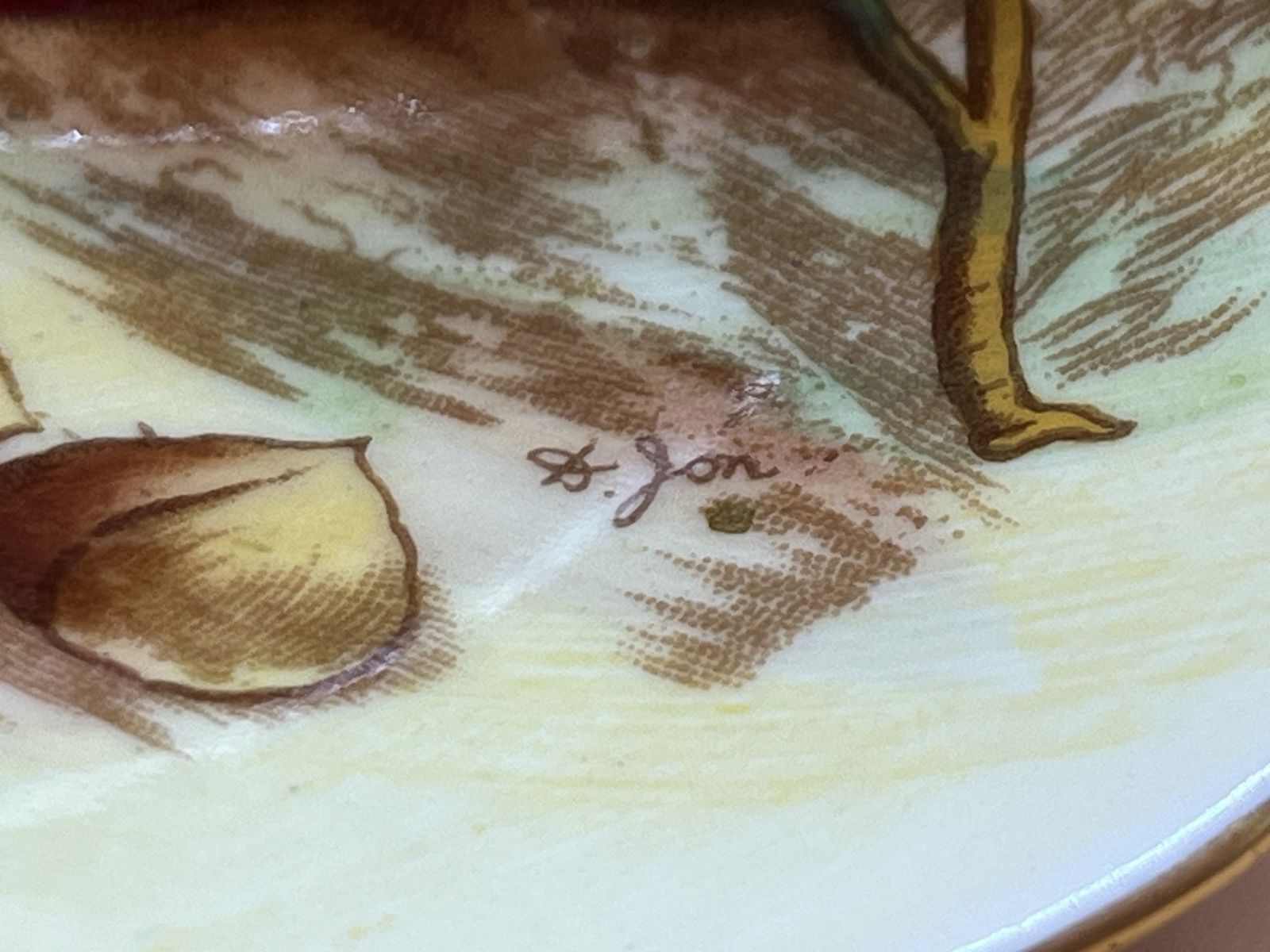 photo for sale Aynsley China Orchard Gold Fruit Signed D Jones High Doris Shape Black And Gold Cabinet Tea Cup & Saucer Duo. C1952 63.