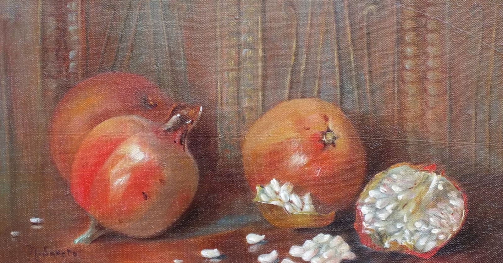 Antique Victorian Framed  Still Life Fruit Pomegranate Original Oil Painting photo for sale