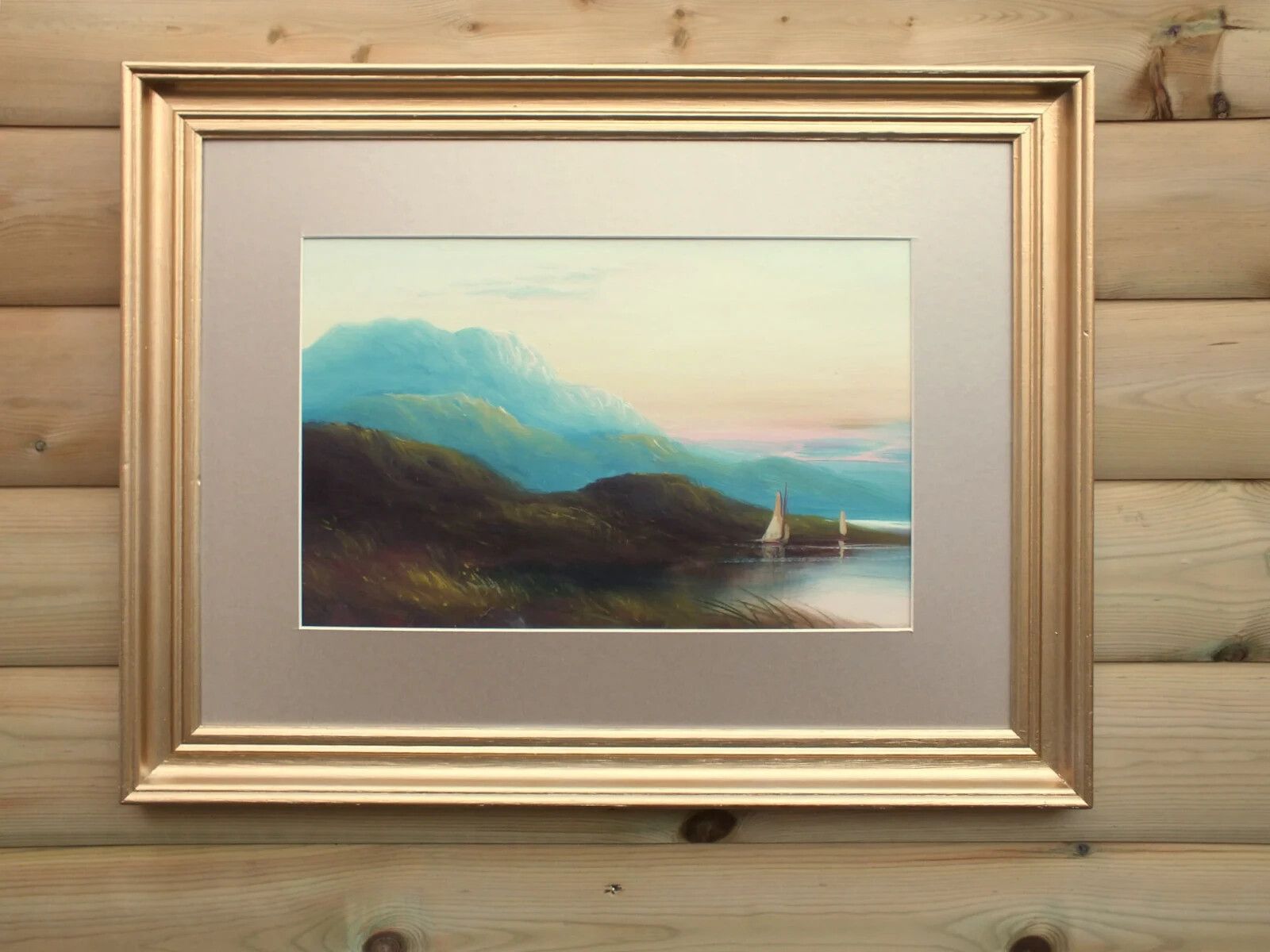 Antique Victorian Oil Mountain Sunset Lake  District Landscape Painting Framed