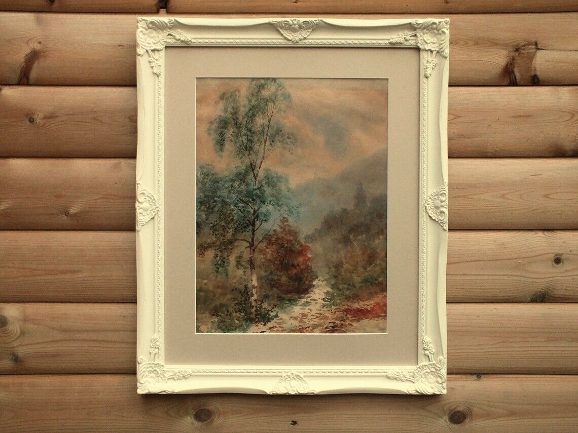 Antique Vintage Watercolour Painting Landscape Framed Original New Swept Frame photo vintage