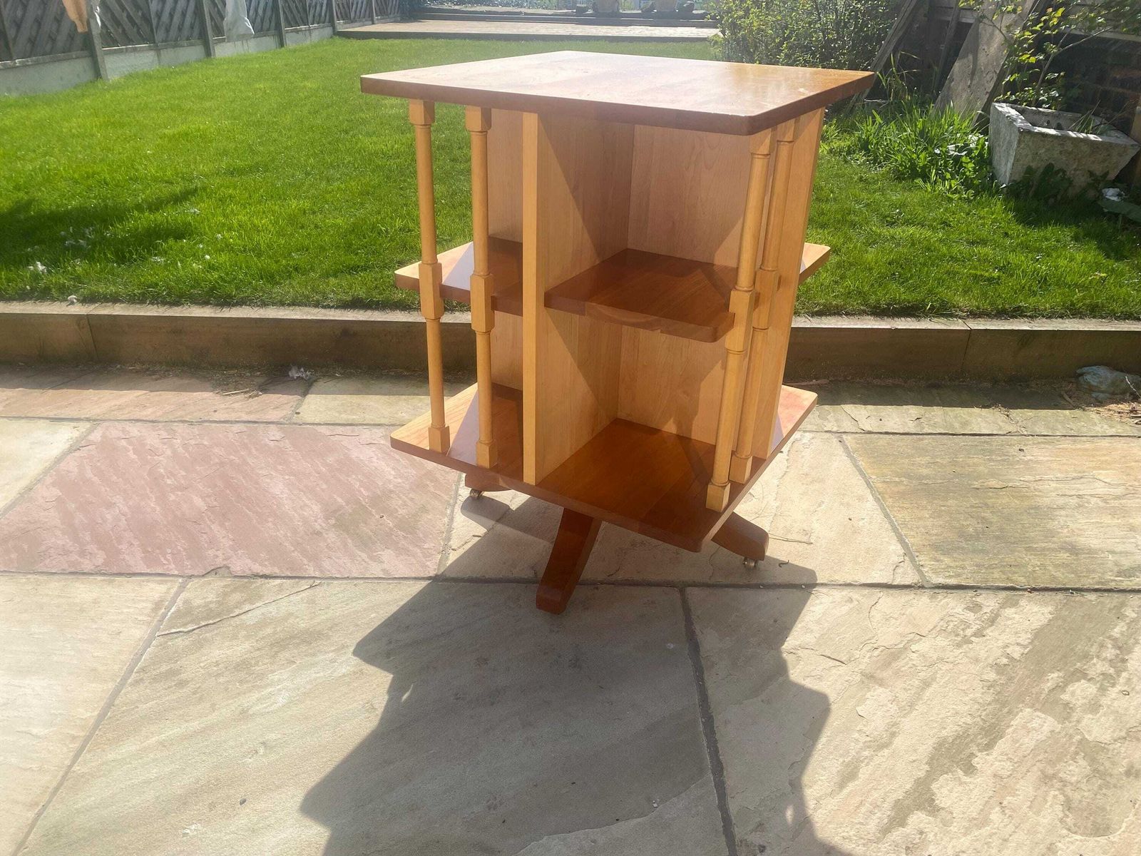 Cherry Wood Revolving Bookcase With Spindle Supports Carved Unicorn Makers Mark photo vinterior