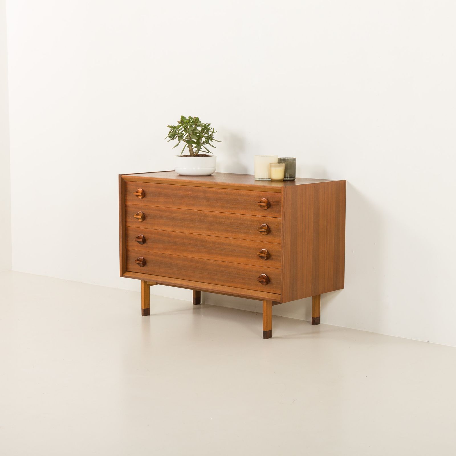Italian Mid Century Extra Wide Walnut Chest Of Drawers With Sculptural Handles, 1960s photo furniture