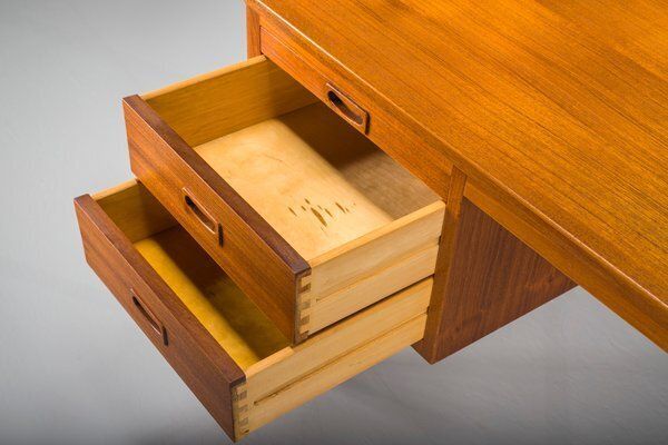 Scandinavian Modern Teak Writing Desk Attributed To H. Brockmann Petersen For Poul M. Jessen, 1960s photo Furniture