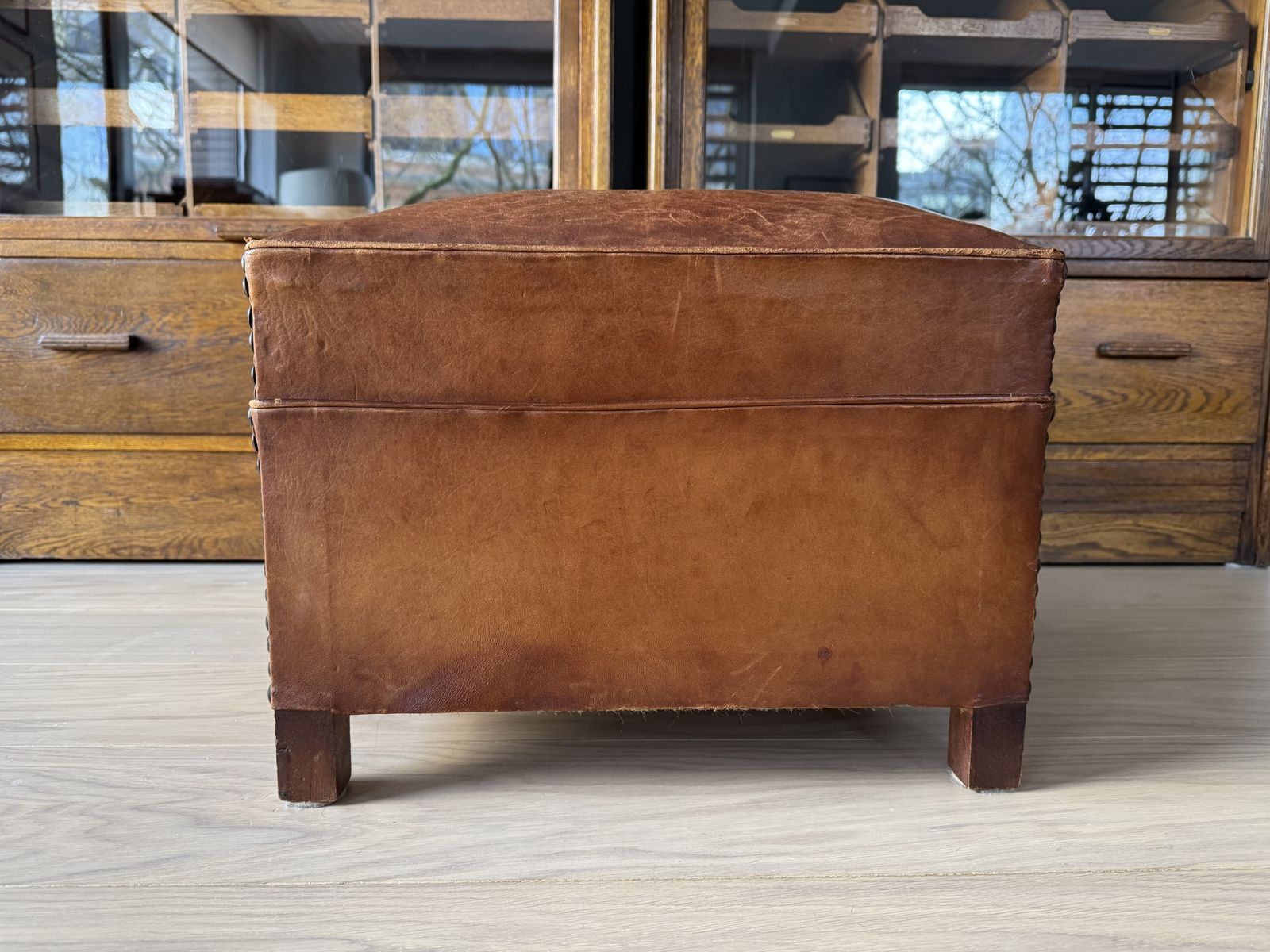 Original French 1940s/50s Leather Pouffe / Ottoman. photo Furniture