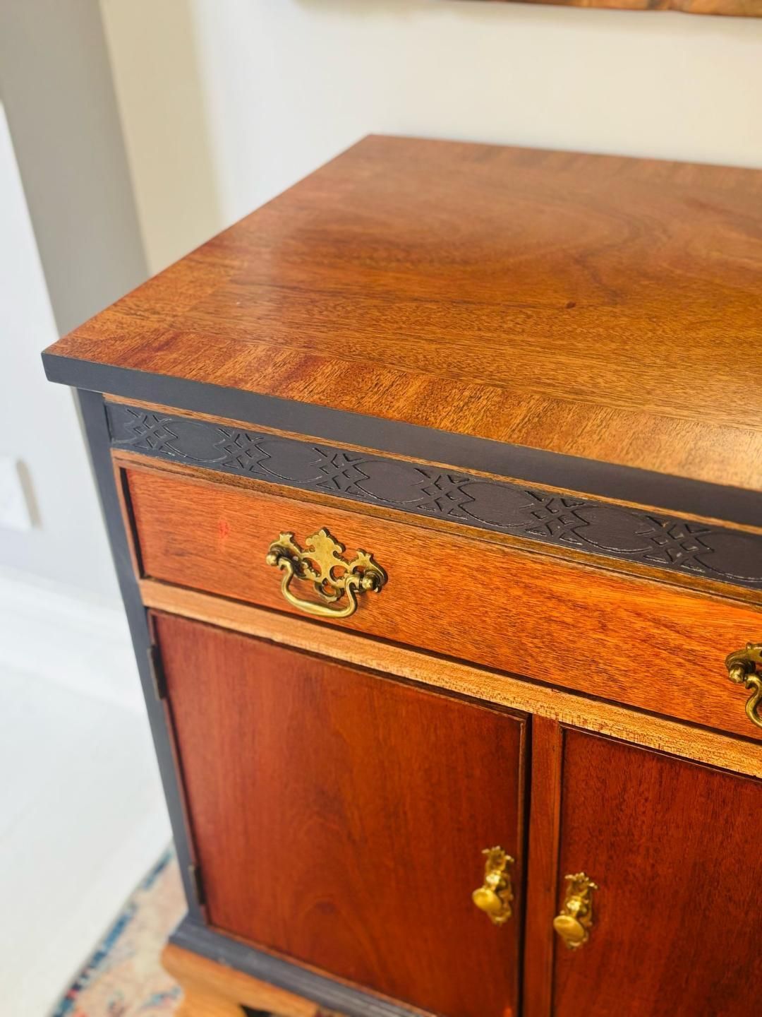 190.0 Pair Of Cabinets, Georgian Style, Oak And Mahogany With Beautiful Deep Blue Accents photo