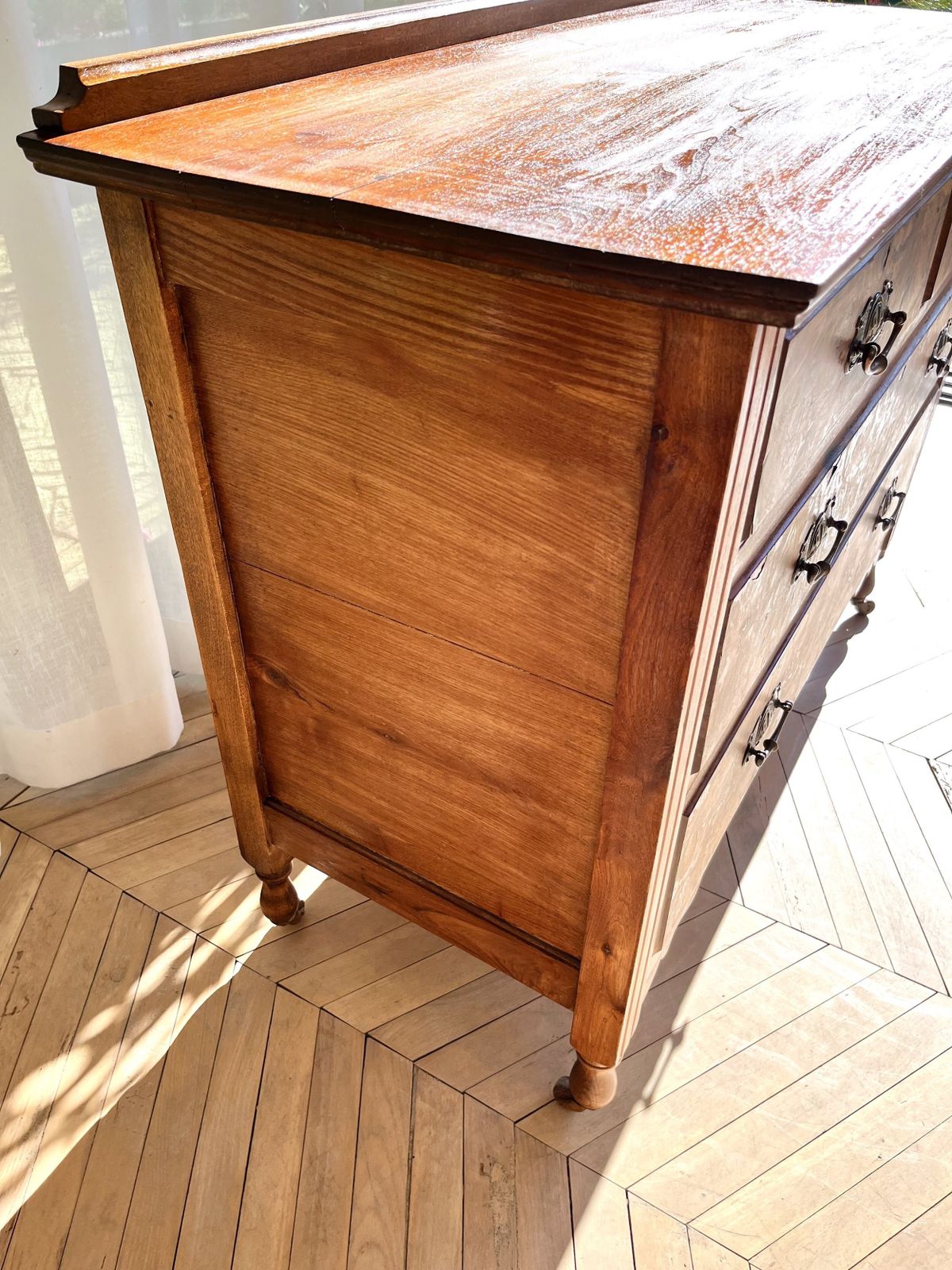 Vintage Hardwood Chest Of Drawers On Wheels With Walnut Veneer photo Furniture