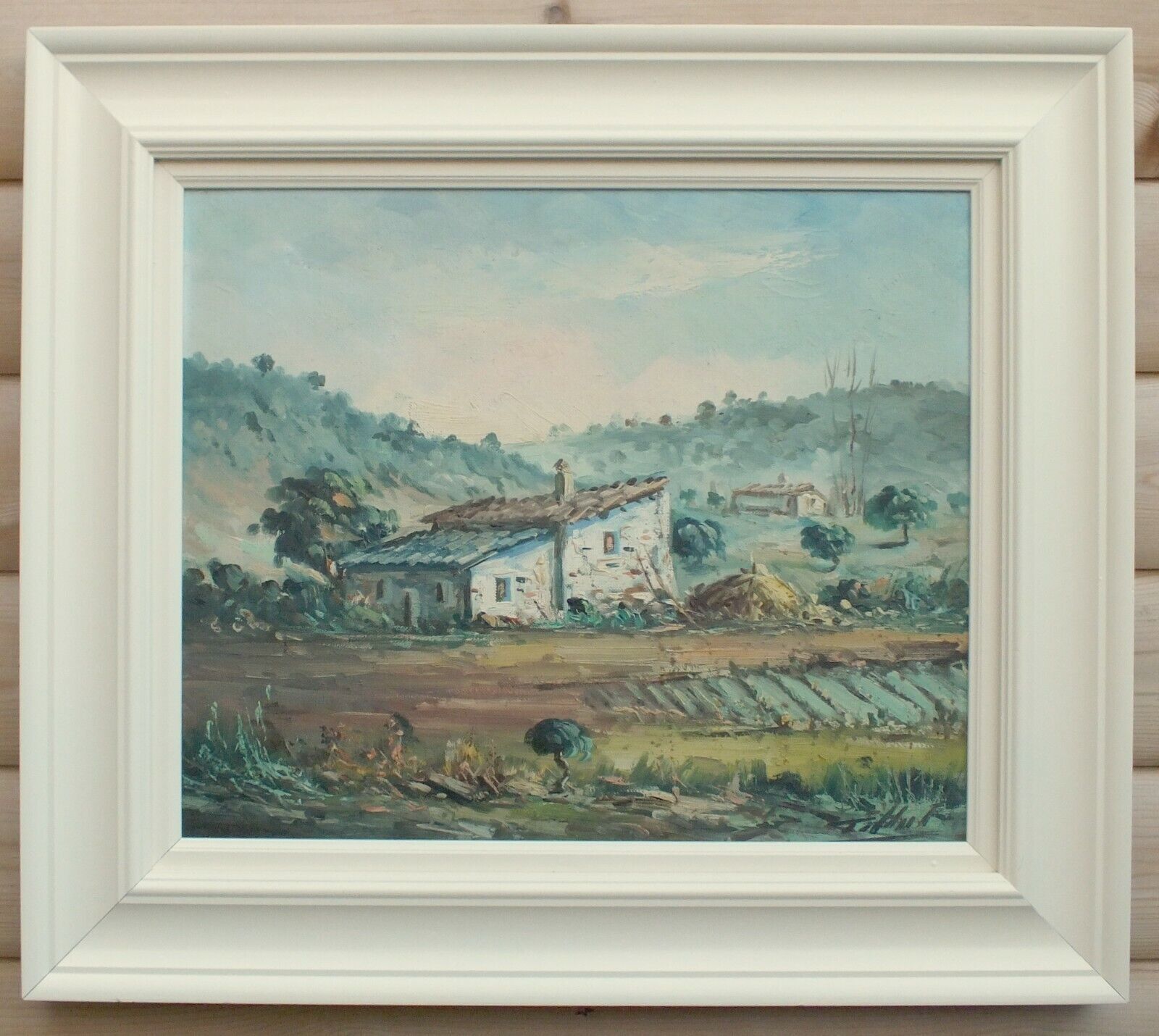 French  Impressionist Farmhouse Landscape Original Vintage Oil Painting Framed
