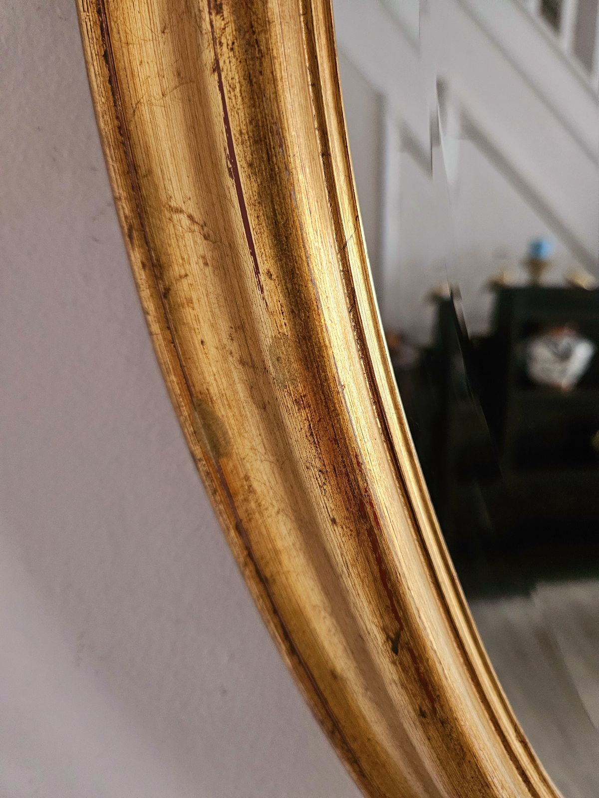 Large, Heavy, Oval Mirror With Gold, Wood Frame And Bevelled Glass photo Home Decor