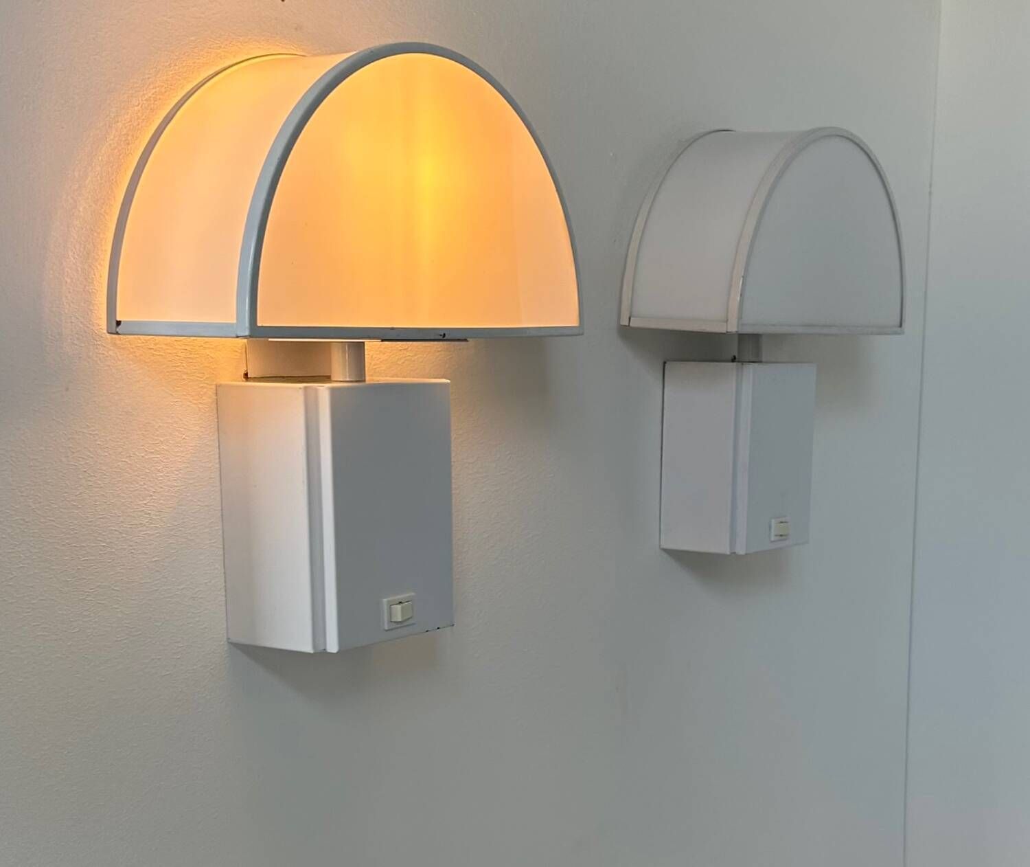 Pair Of Vintage Olympe Guzzini Wall Lights, Metal And Perspex, Italy 1970 photo vintage