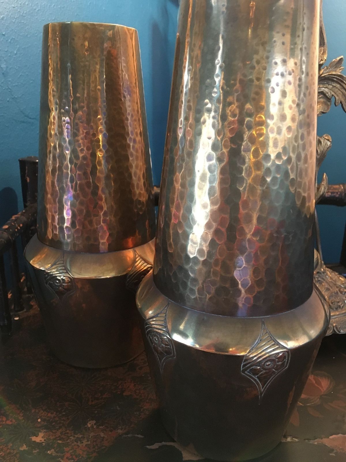 Unusual Pair Of Jugendstil Wmf Brass Vases photo furniture