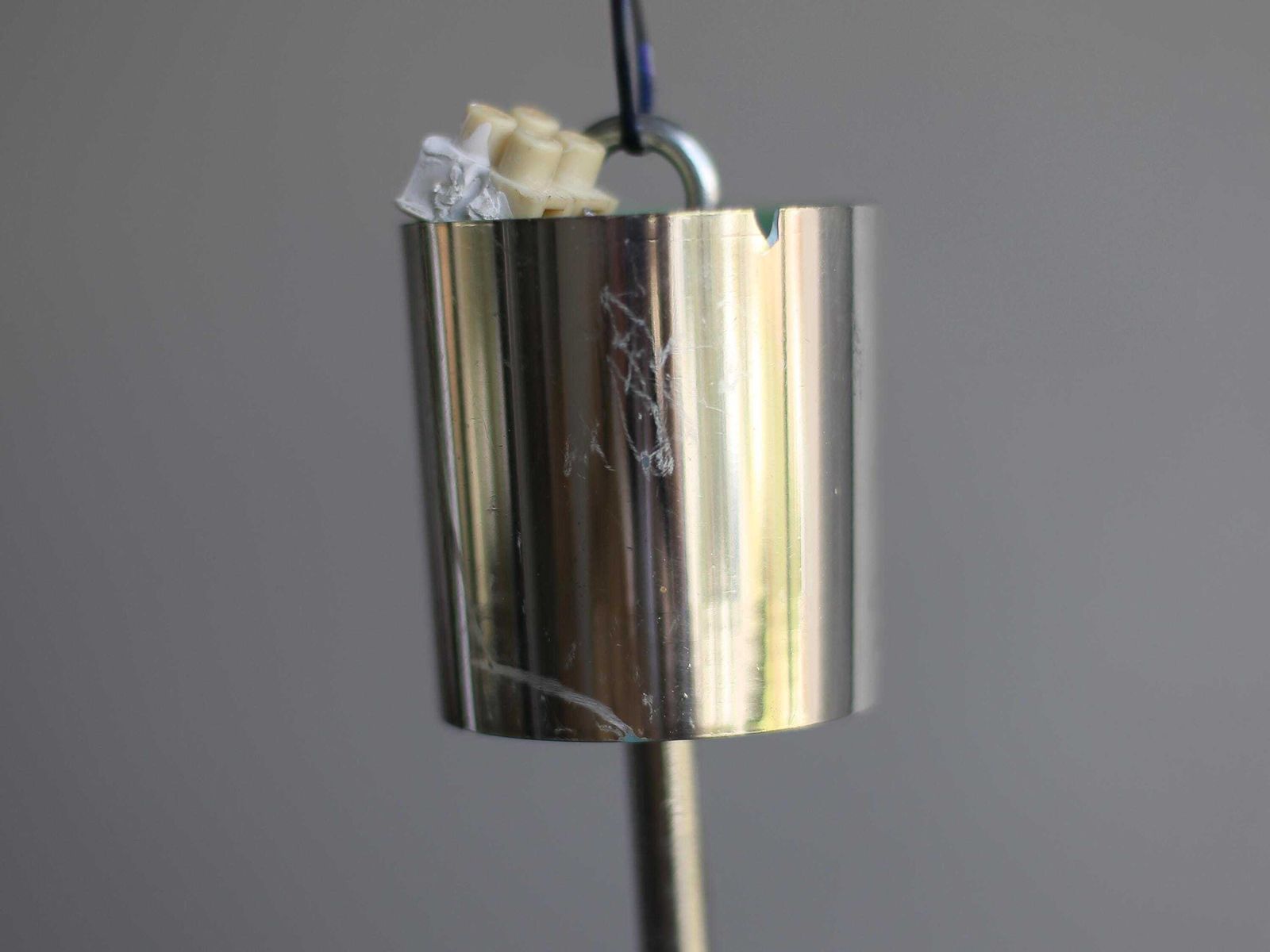 photo for sale Brutalist Sputnik Pendant Lamp – Chrome Wood & Milky Glass – Yugoslavia 70s – Mid Century Modern Lighting