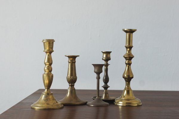Vintage Brass Candlesticks, 1960s, Set Of 5
