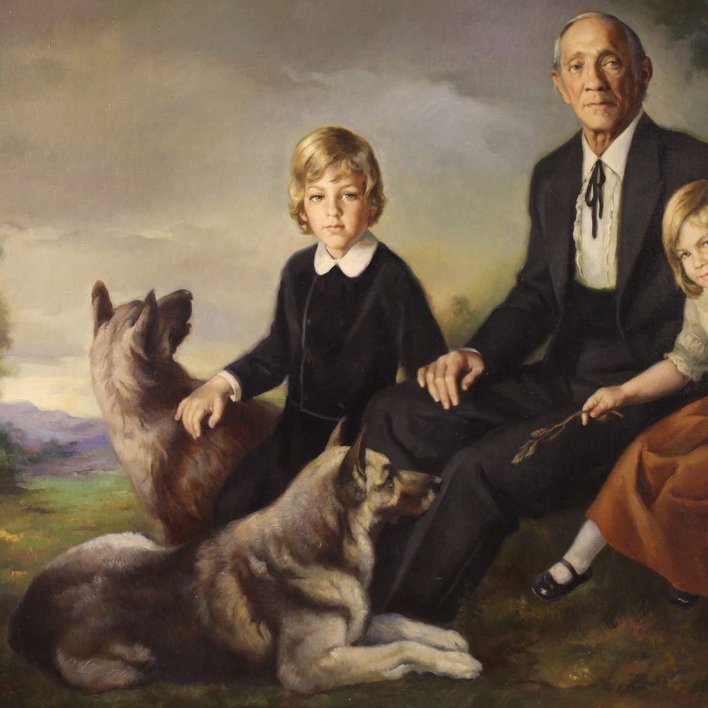 Great Family Portrait Painting Signed Francisco Ribera And Dated 1972 photo buy