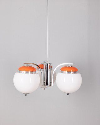 Vintage Italian Hanging Light In Orange Metal And Glass, Italian Design, 1970s