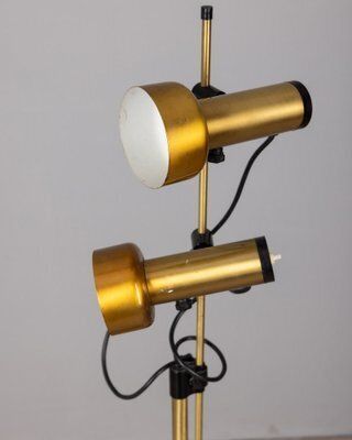 Vintage Italian Floor Lamp In Golden Brass With Two Lights, 1970s photo Lighting