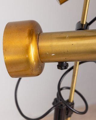 Vintage Italian Floor Lamp In Golden Brass With Two Lights, 1970s photo vinterior