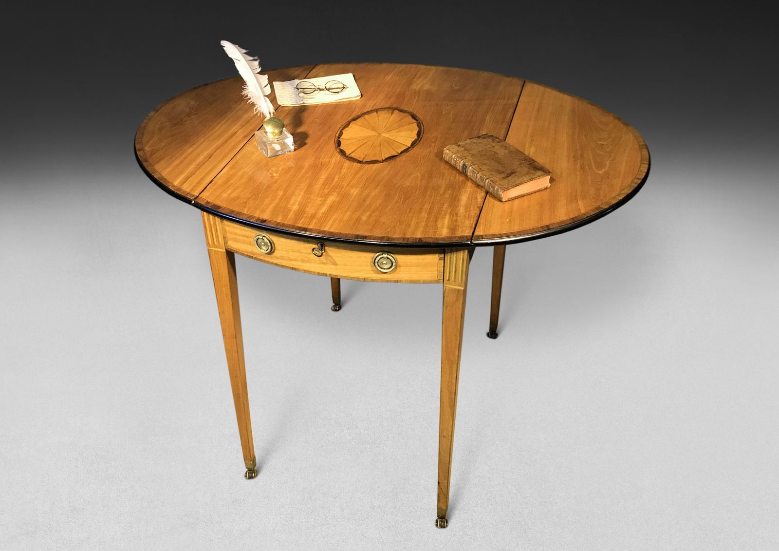 A Very Good George III Period Satinwood And Rosewood Crossbanded Oval Pembroke Table