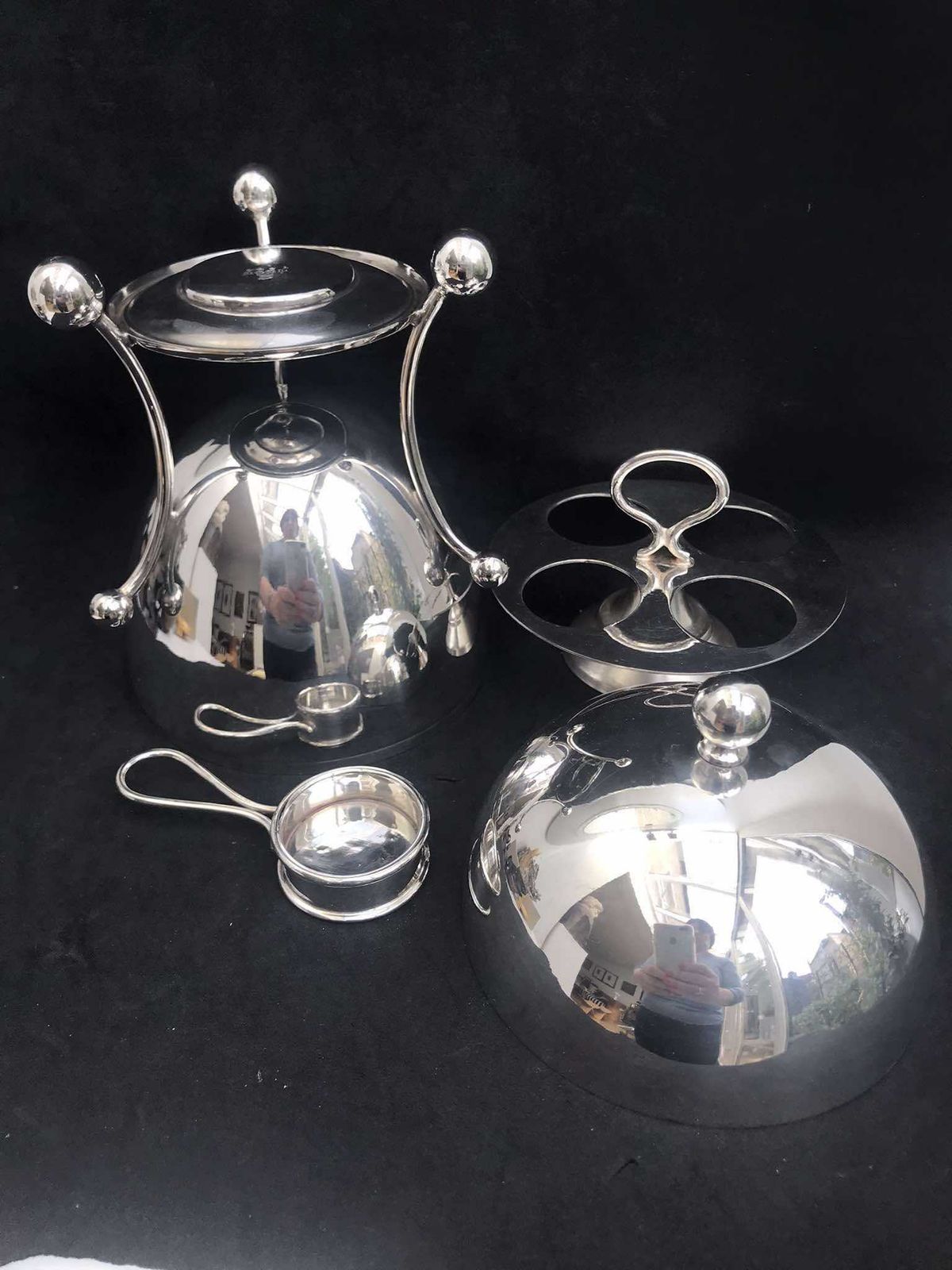 Egg Holder Egg Coddler 19th Century Victorian Silver Plated Egg Cruet Breakfast Set 4 Egg Cup Stand Family Gift England Chic Cottage English photo buy