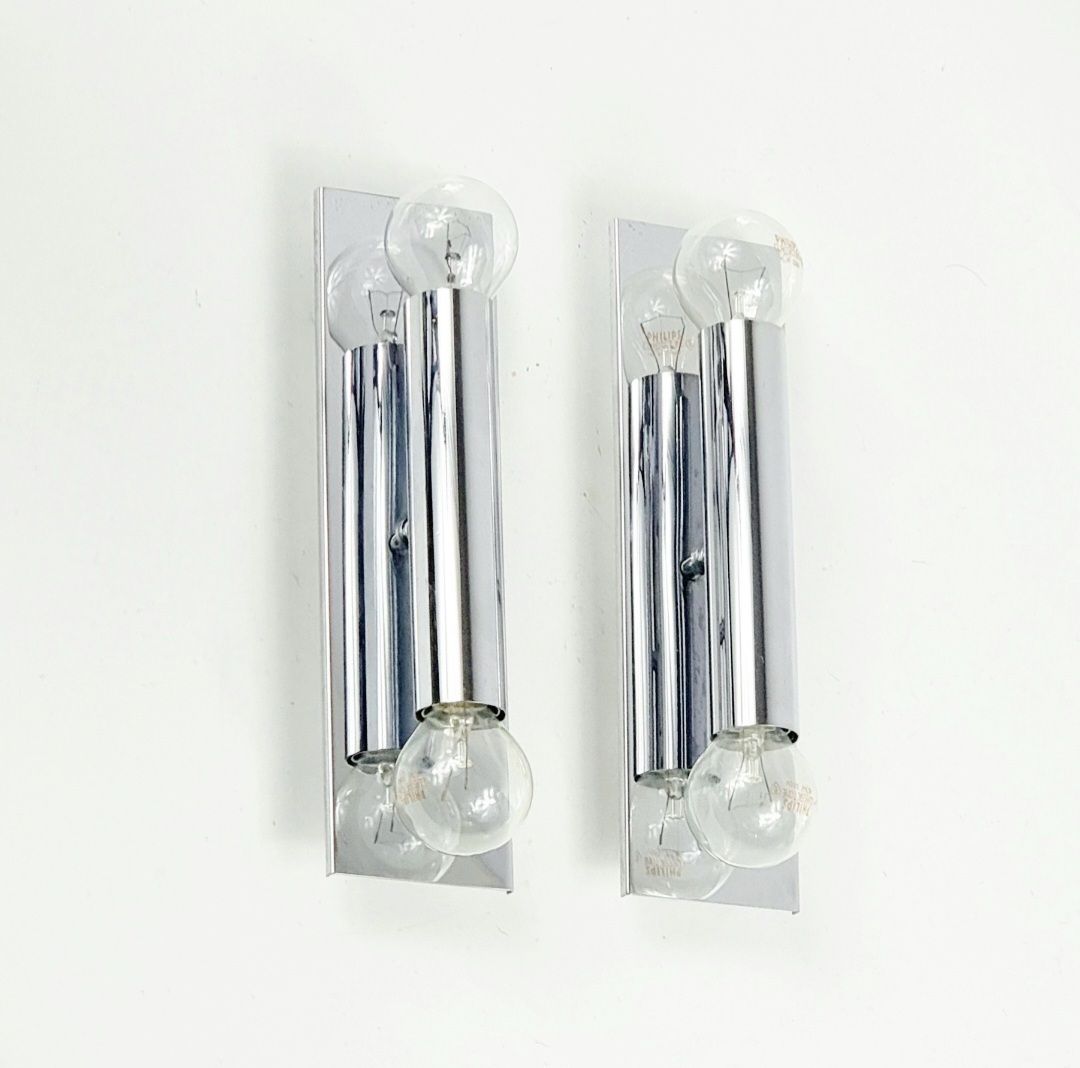 Pair Of Mid Century Sputnik Chrome Wall Lamps From Doria, Germany, 1970s photo furniture