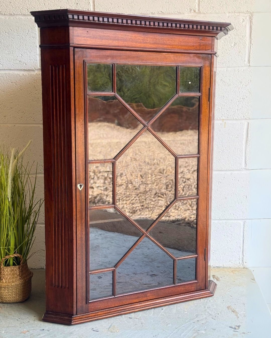 Late 19th Century Mahogany Antique Wall Hanging Corner Cabinet With Astragal Glazing