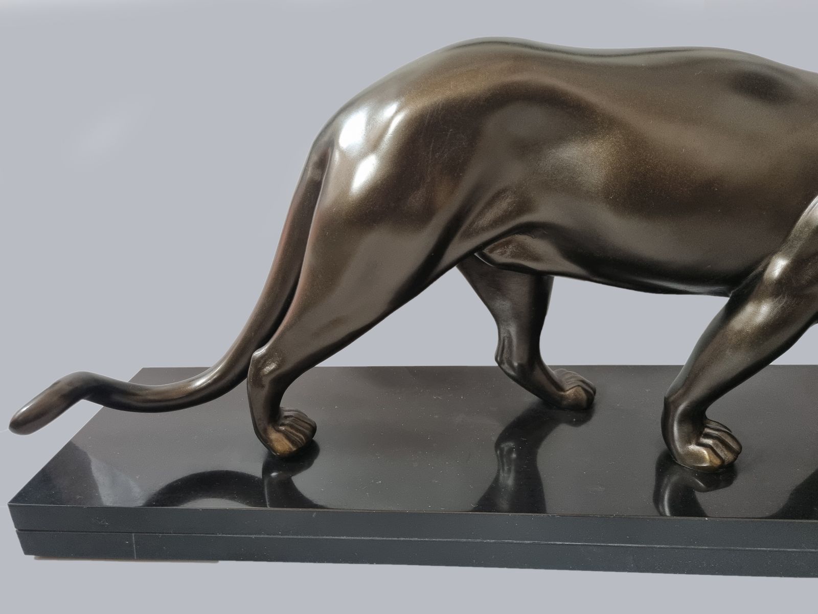 photo for sale Large French Art Deco Sculpture Of A Spelter Panther Set On A Black Marble Base