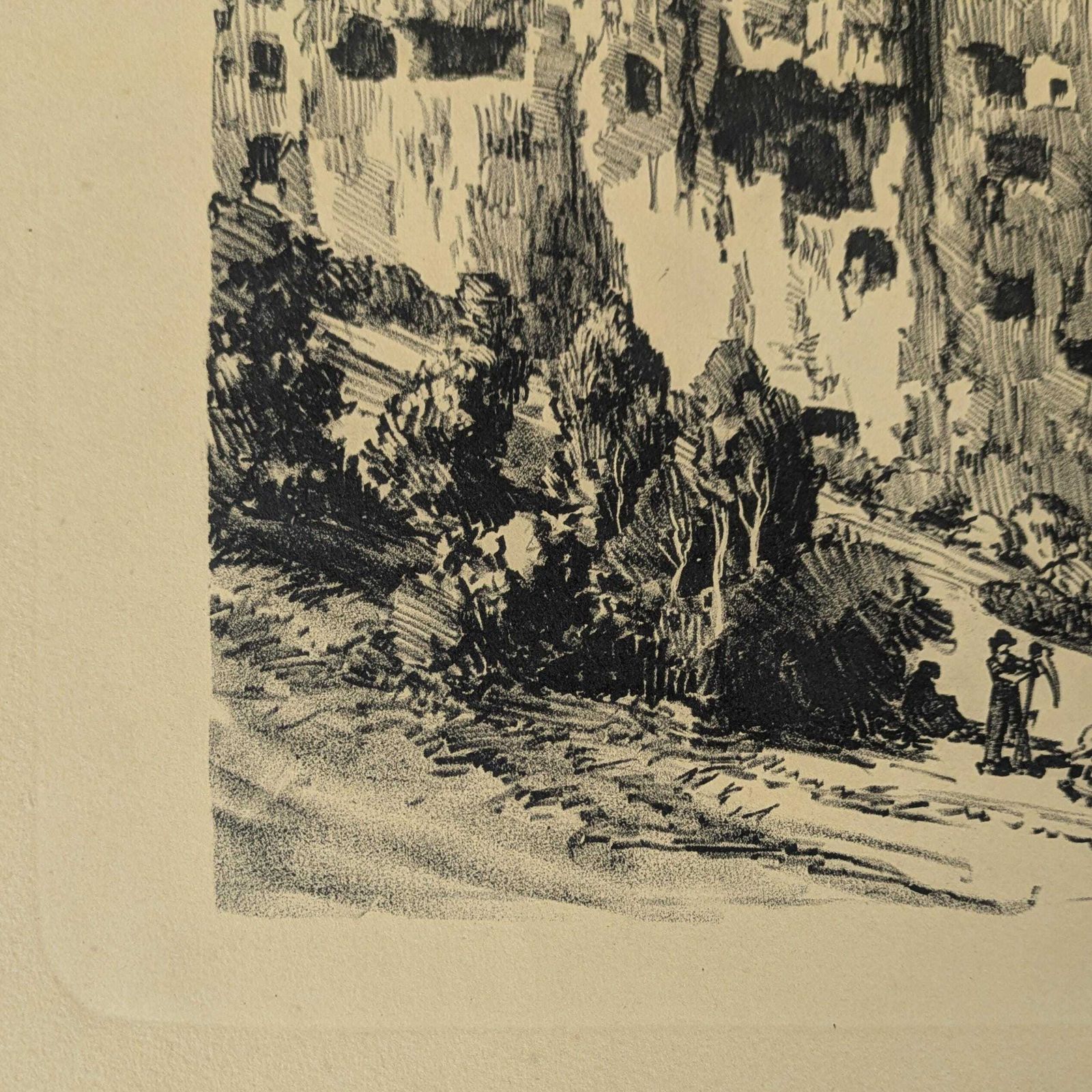 Antique Julien Lacaze Engraving Of Exterior Of The Jonas Caves France, Signed French Art Print photo Art