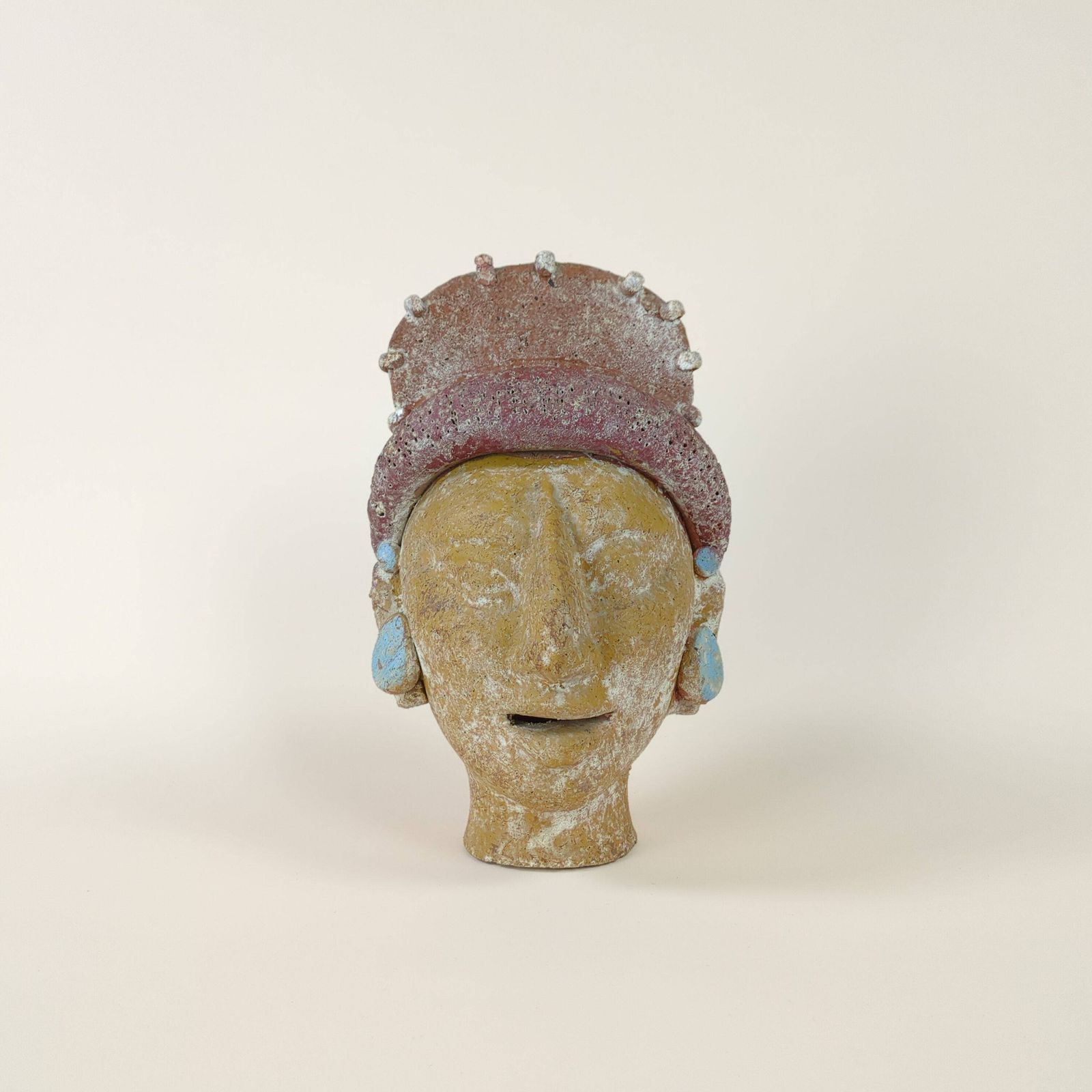 Pre Columbian Style Female Head Fragment, Ancient Art Inspired Decor, Archaeological Pottery Replica, Tribal Art Collectible photo vintage