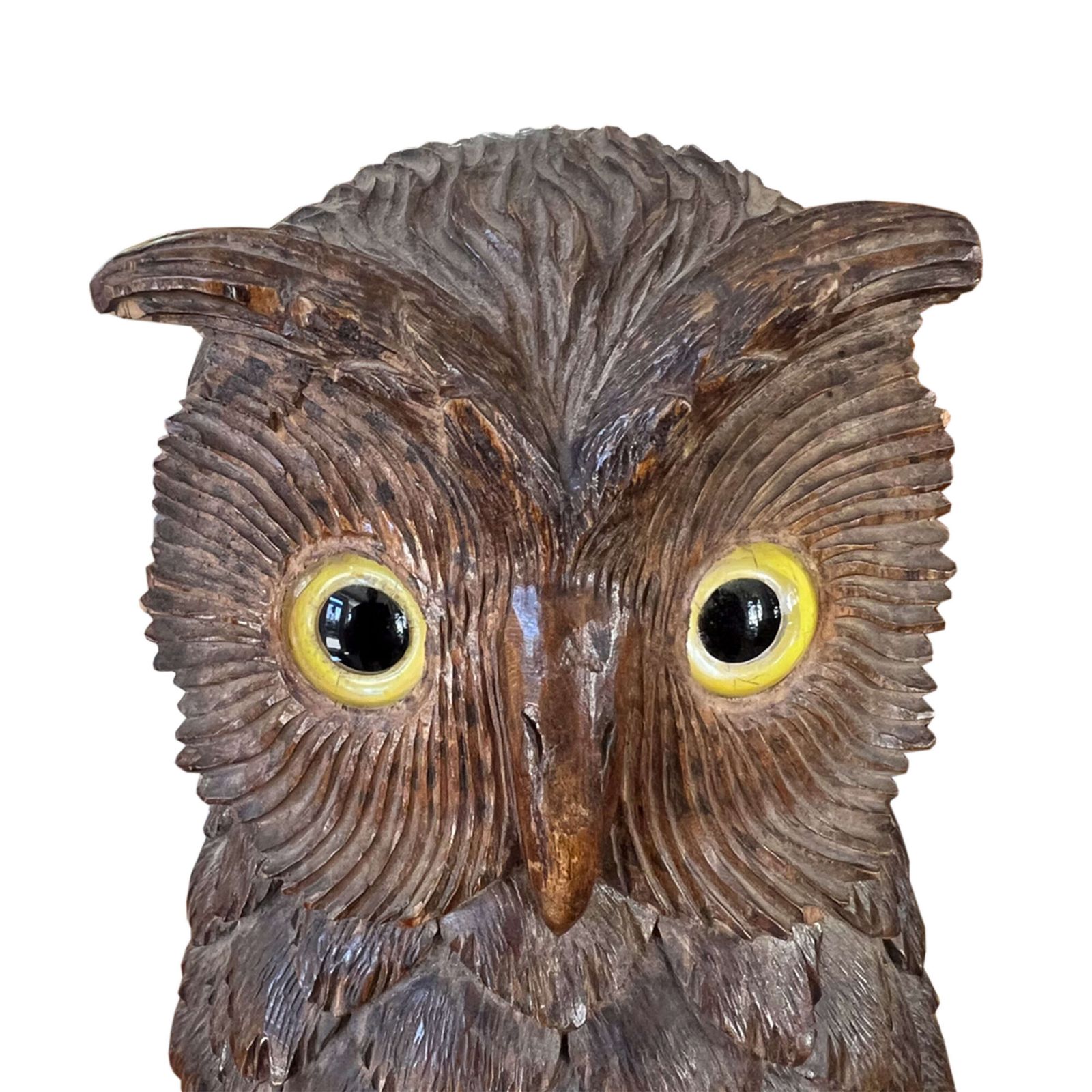 Swiss Black Forest Carved Owl With Glass Eyes, Early 1900s photo Art