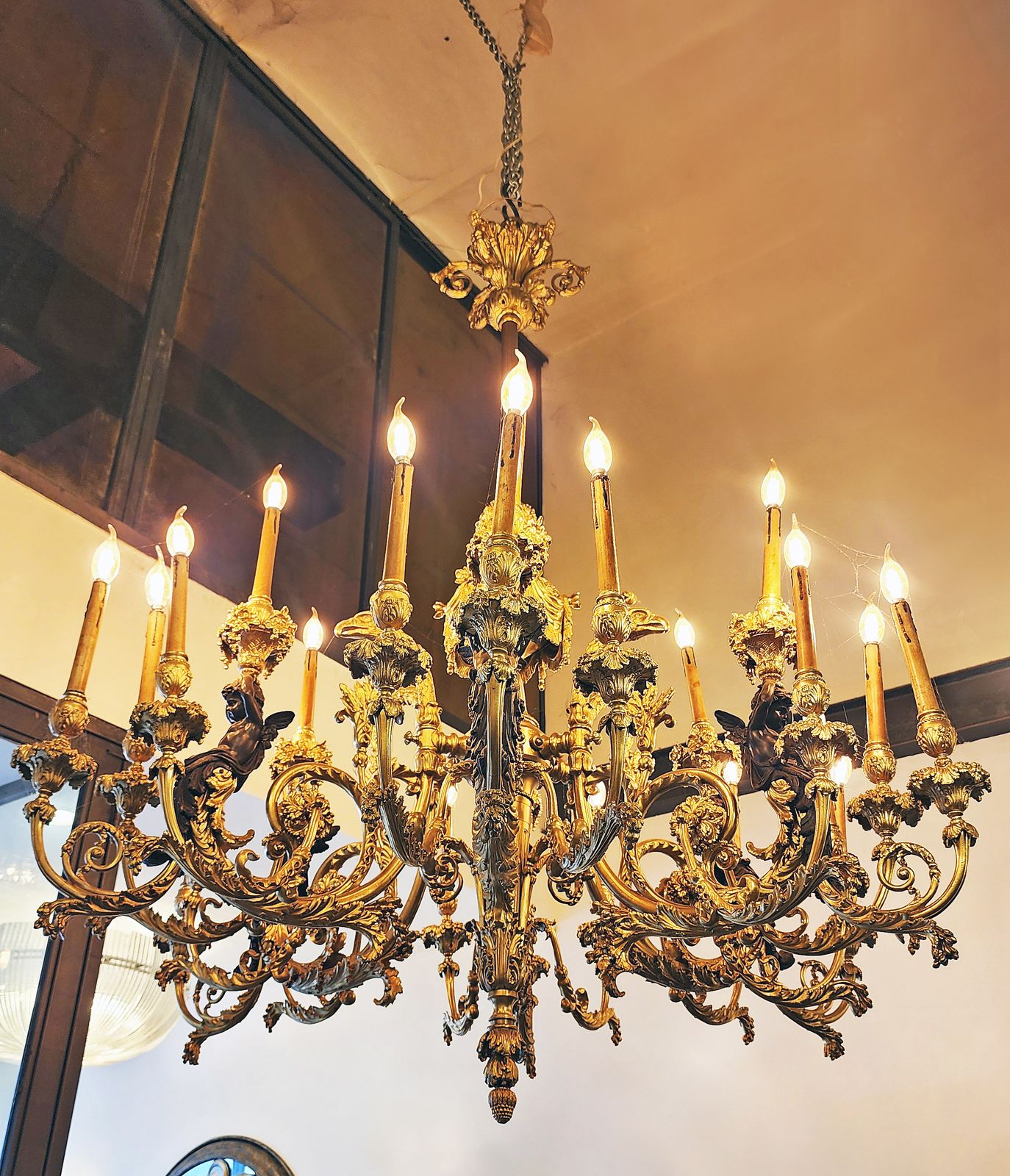 Late 19th Century French Napoleon III 24 Light Gilt Bronze Monumental Chandelier