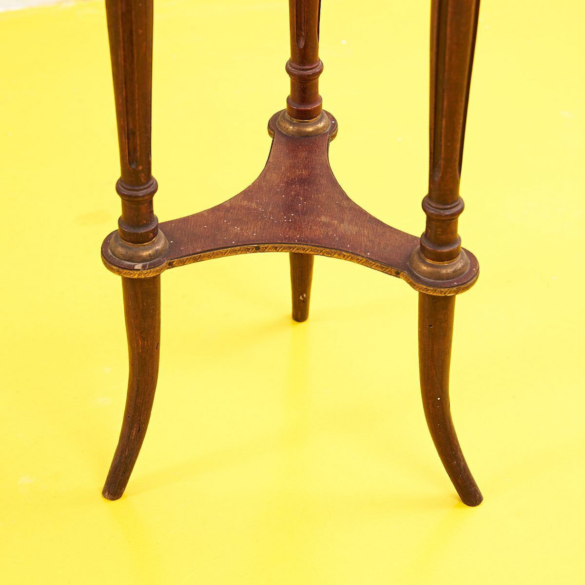 French 1940s Wooden Brass And Marble Vase Stand Table photo for sale