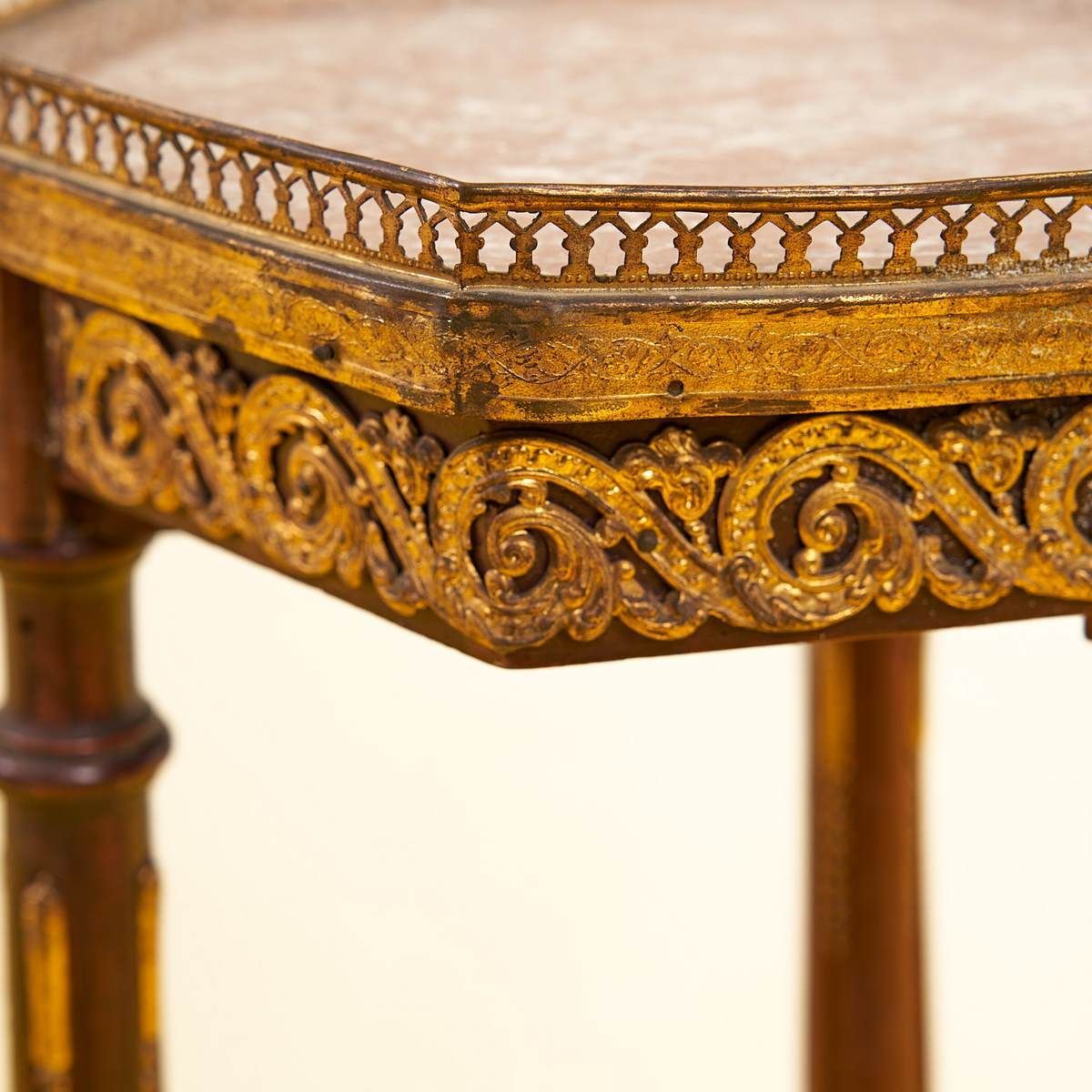 French 1940s Wooden Brass And Marble Vase Stand Table photo 589.0