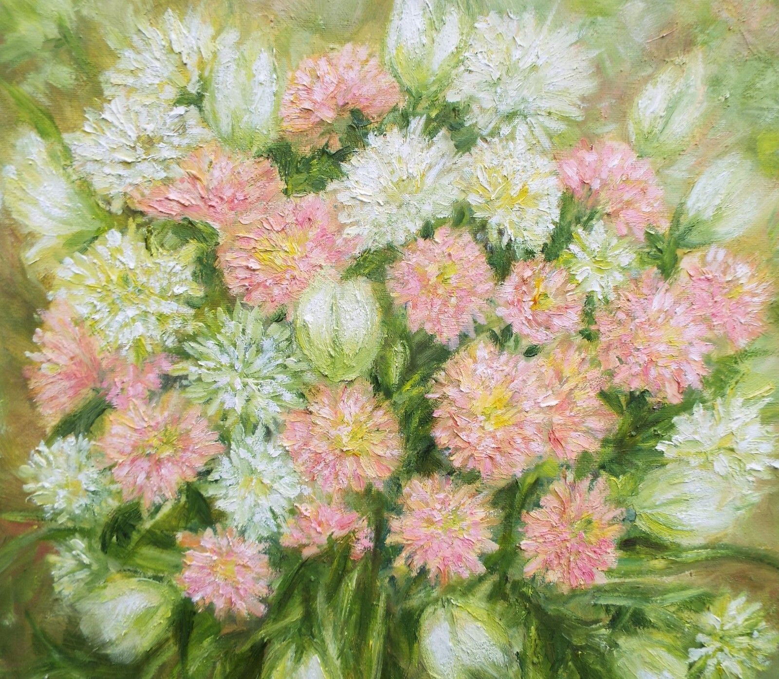 New Large Framed Original  Oil Painting Floral Pink & White Flowers Andi J Lucas photo vinterior